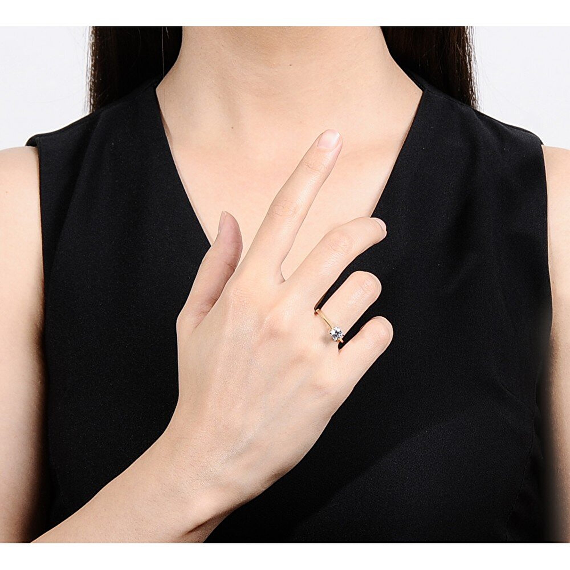 14 Ayar Sarı-Beyaz Altın Tektaş Yüzük