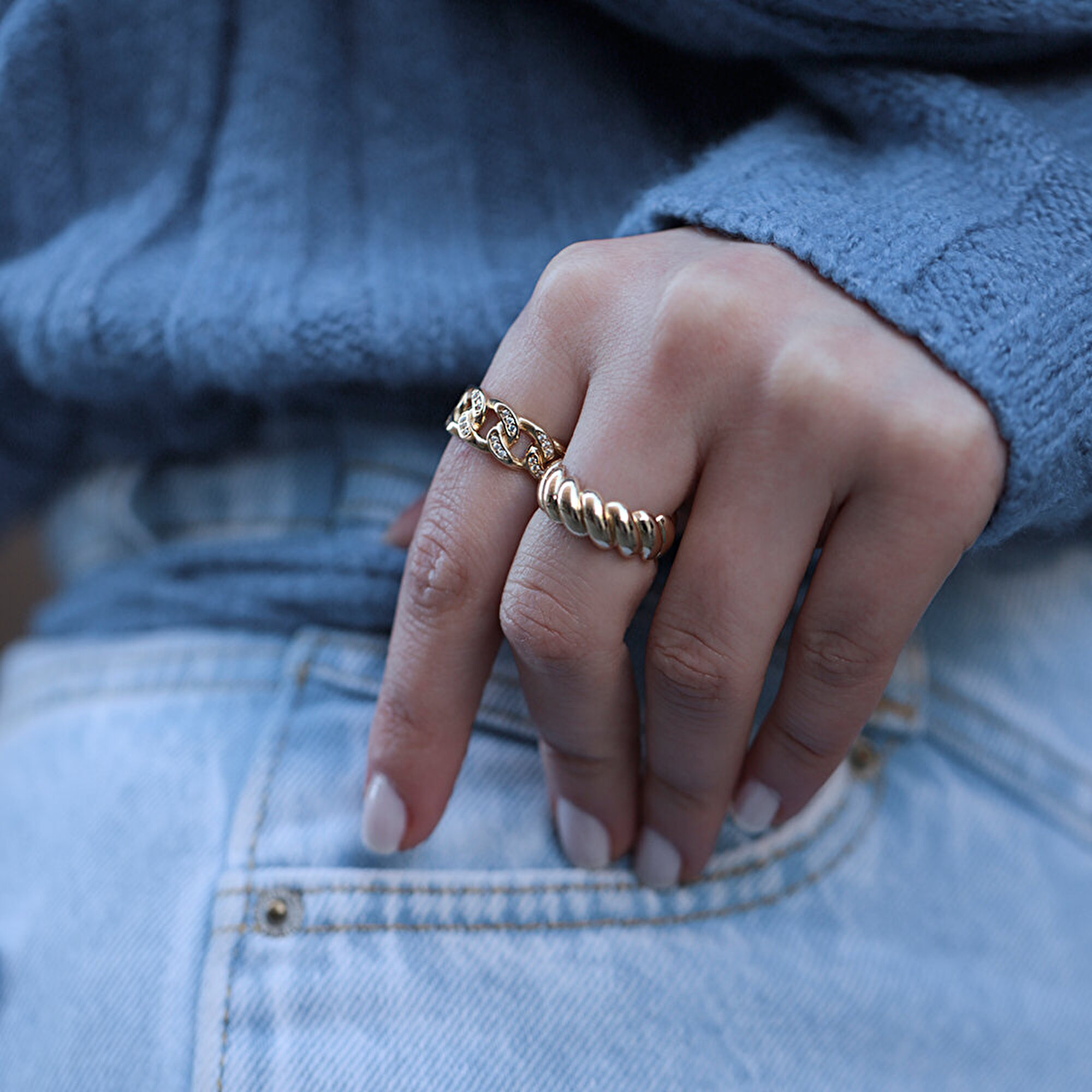 14 Ayar Sarı Altın Trend Zincir Yüzük