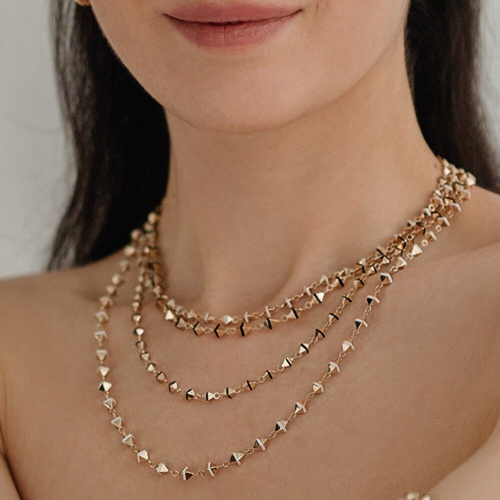 14 Ayar Sarı Altın Beyaz Mineli Trend Zincir