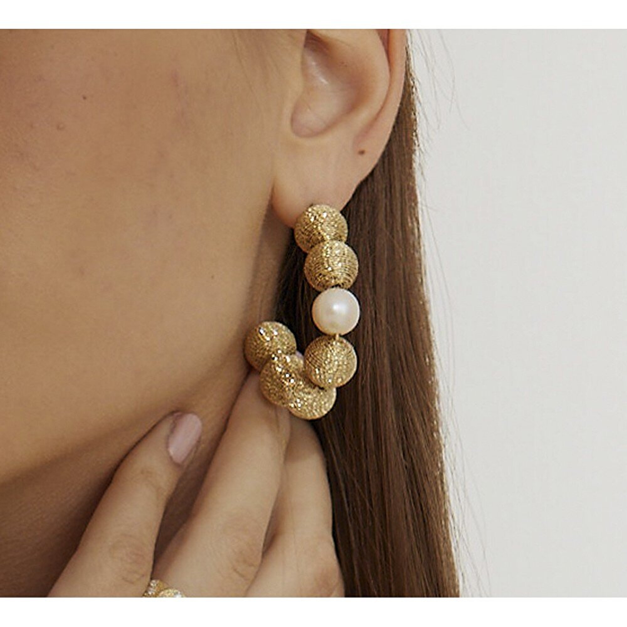 14 Ayar Sarı Altın İnci Küpe