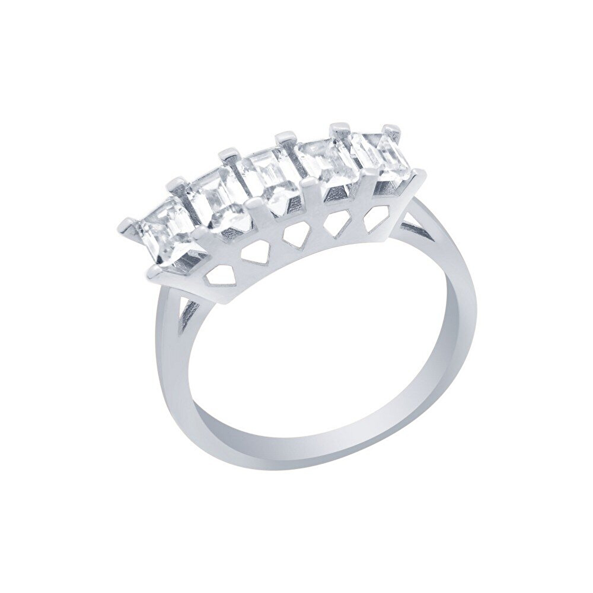 14 Ayar Beyaz Altın Beştaş Yüzük