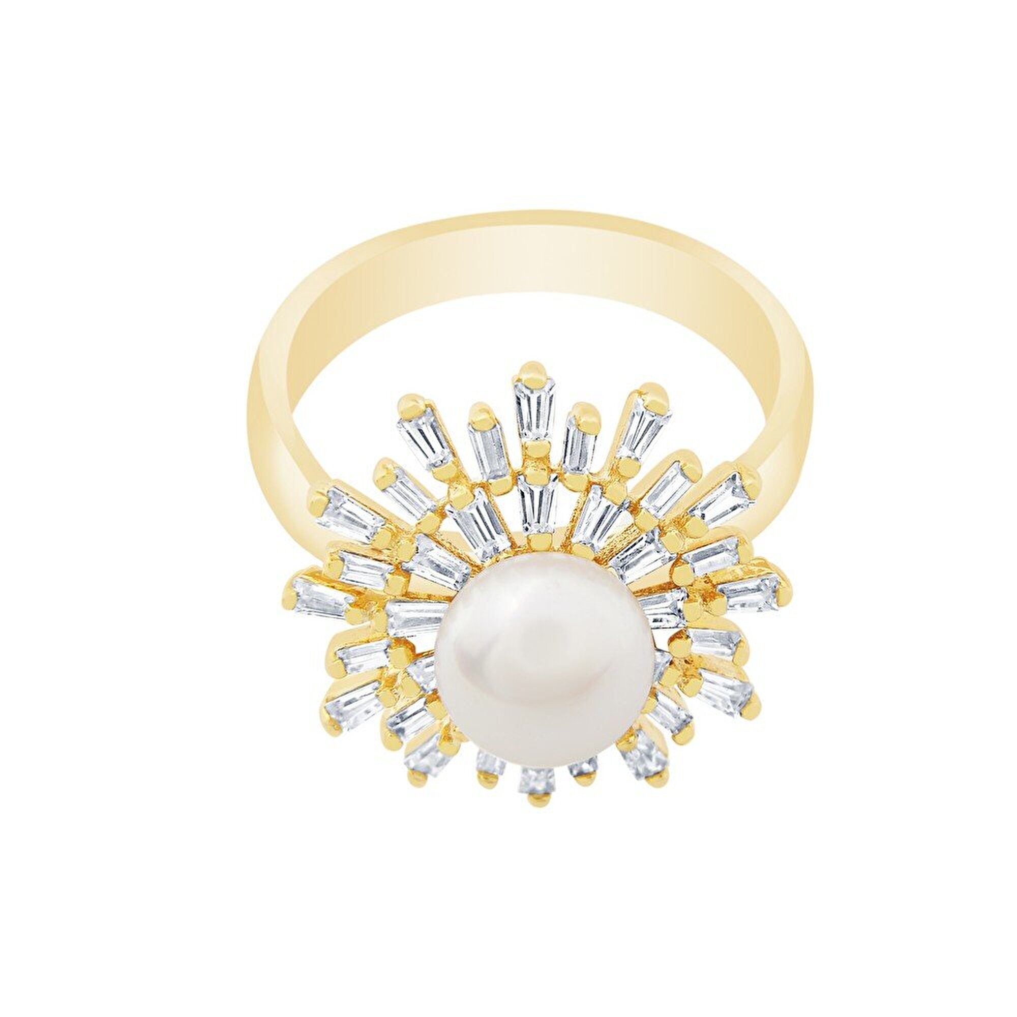 14 Ayar Sarı Altın İnci Yüzük