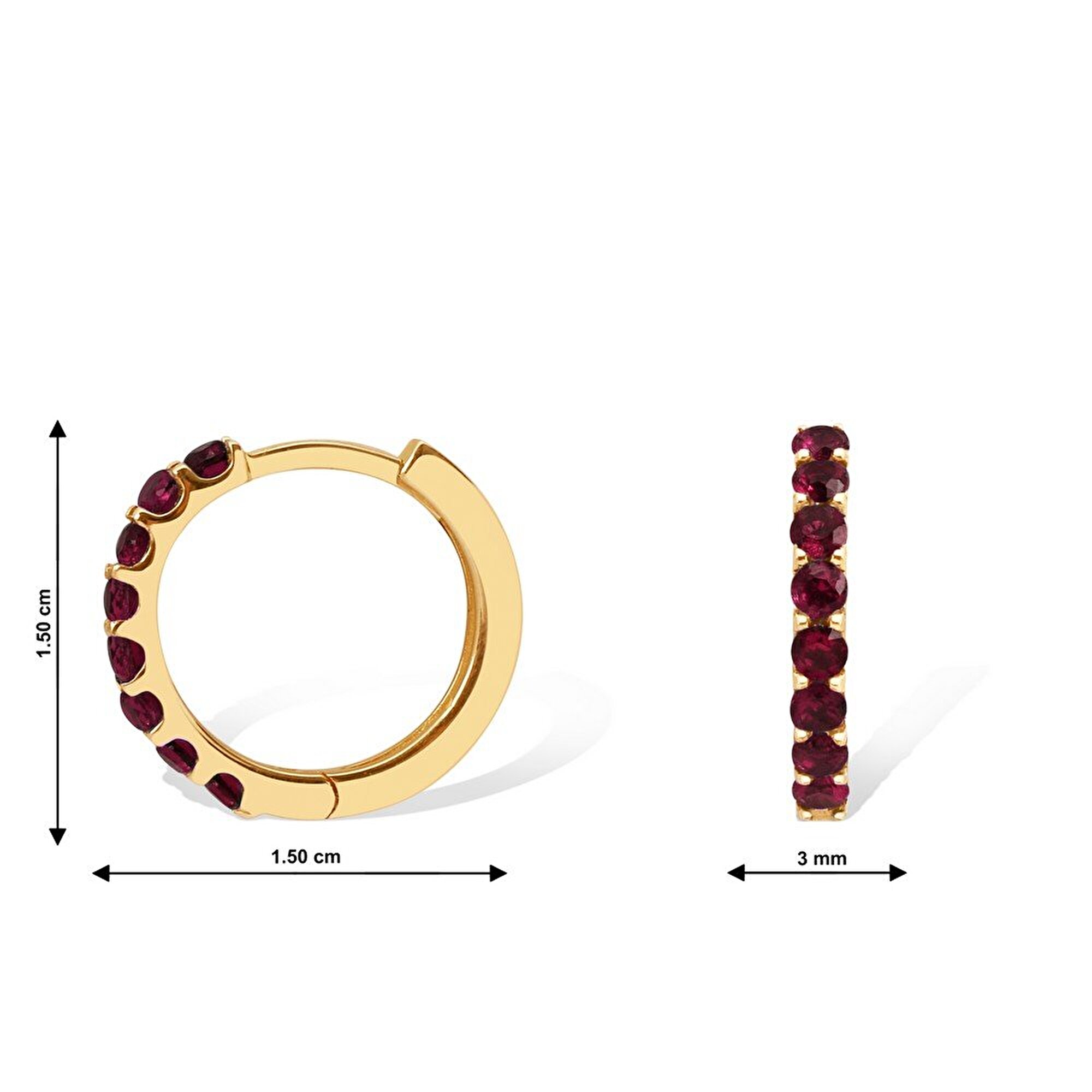 14 Ayar Sarı Altın Trend Kırmızı Taşlı Küpe