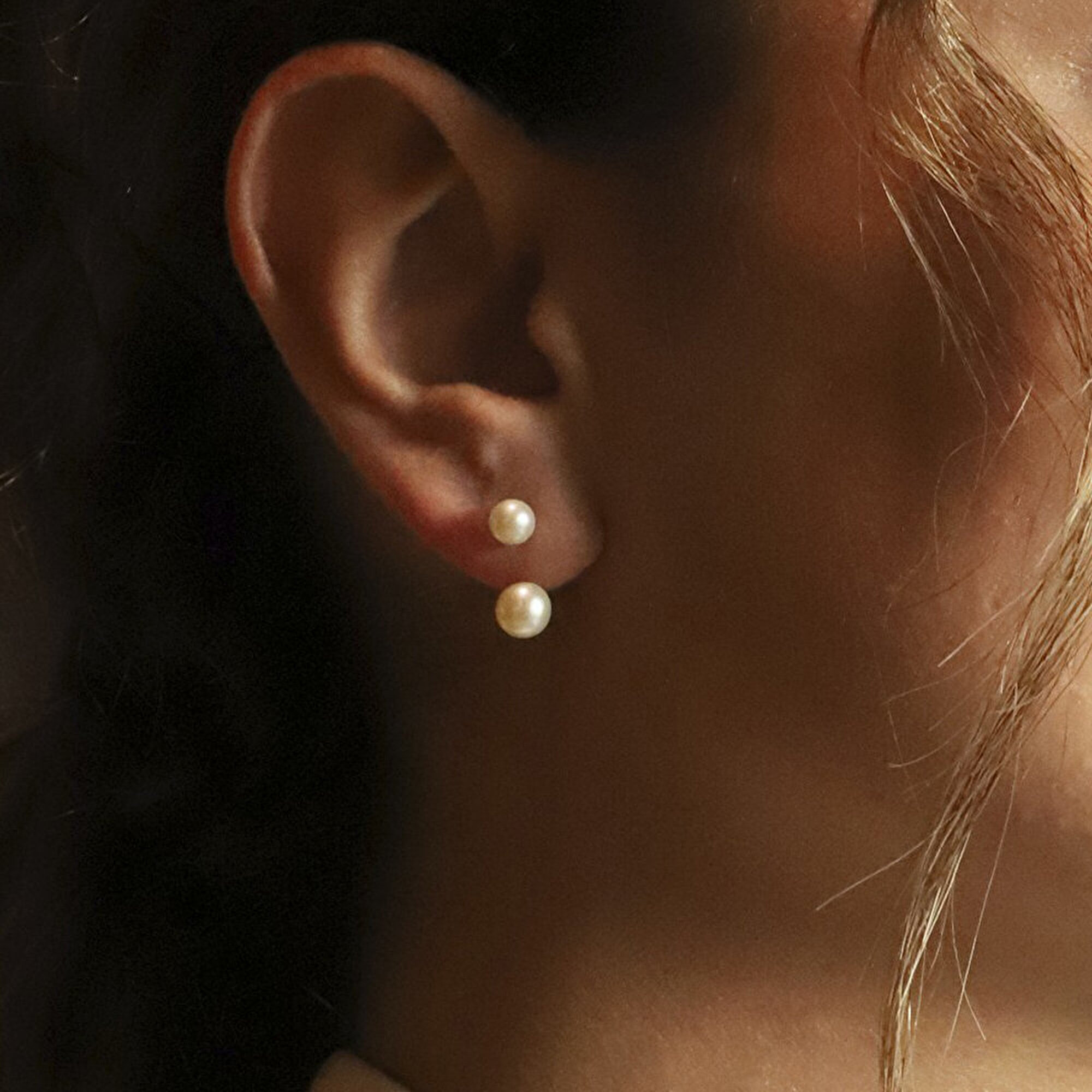 14 Ayar Sarı Altın İnci Küpe