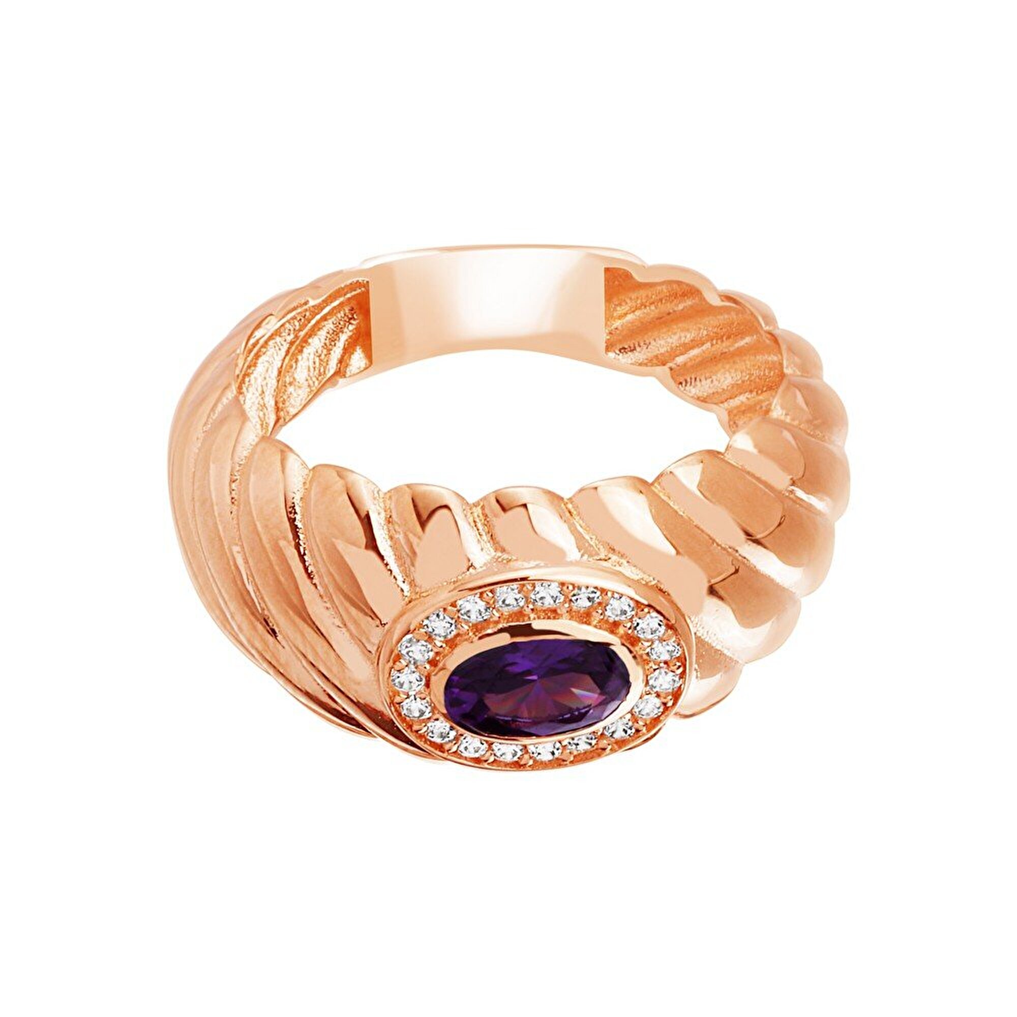 14 Ayar Rose Altın Trend Mor Taşlı Burgu Yüzük