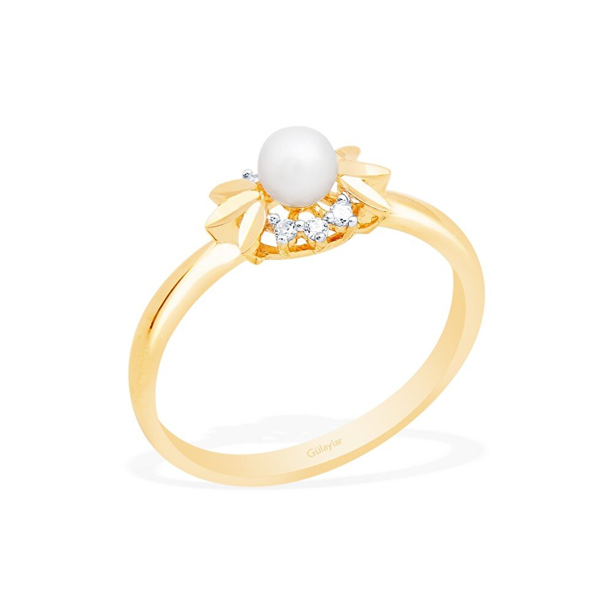 14 Ayar Sarı-Beyaz Altın İnci Yüzük