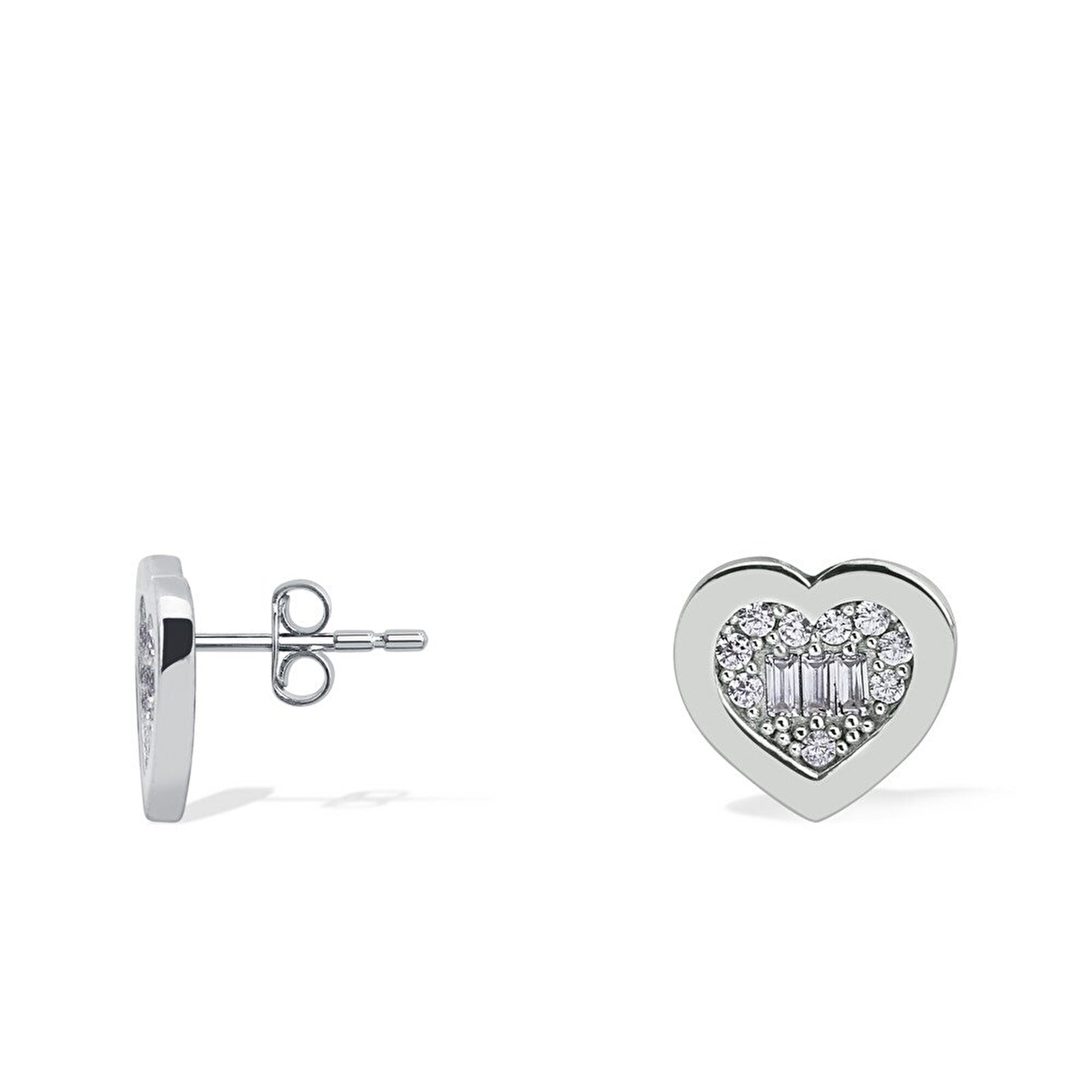 8 Ayar Beyaz Altın Kalp Figürlü Küpe