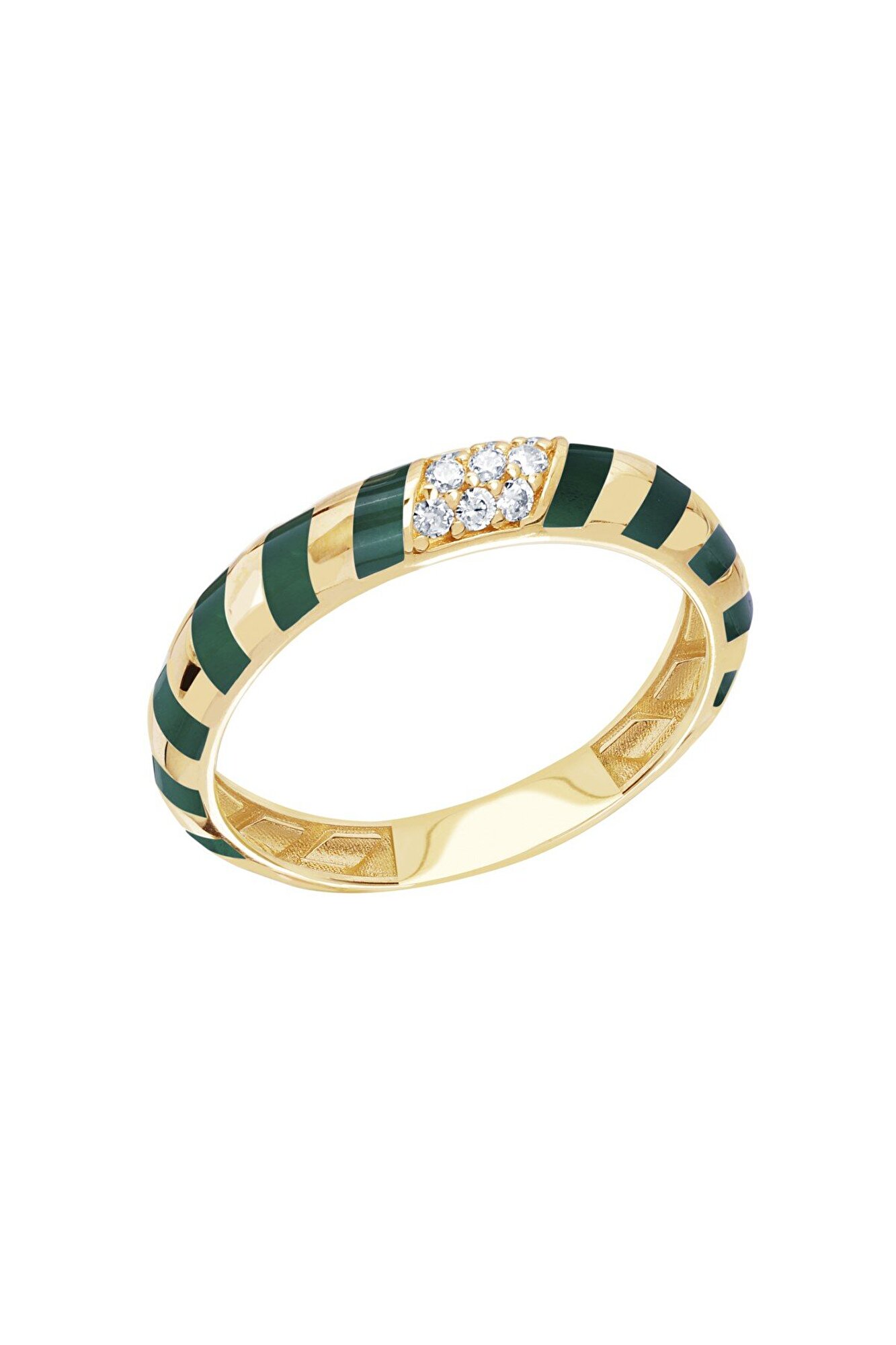 14 Ayar Sarı Altın Yeşil Mineli Yüzük