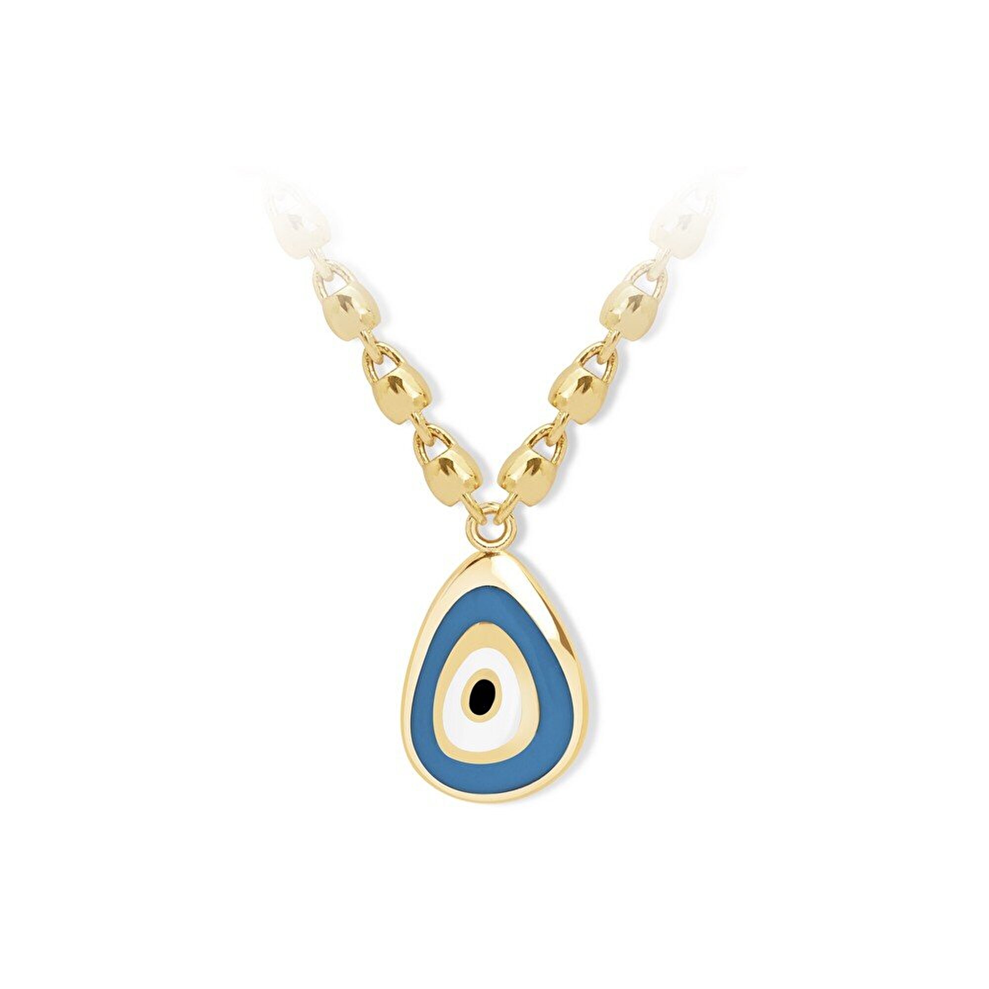 14 Ayar Sarı Altın Mavi Mineli Göz Figürlü Kolye
