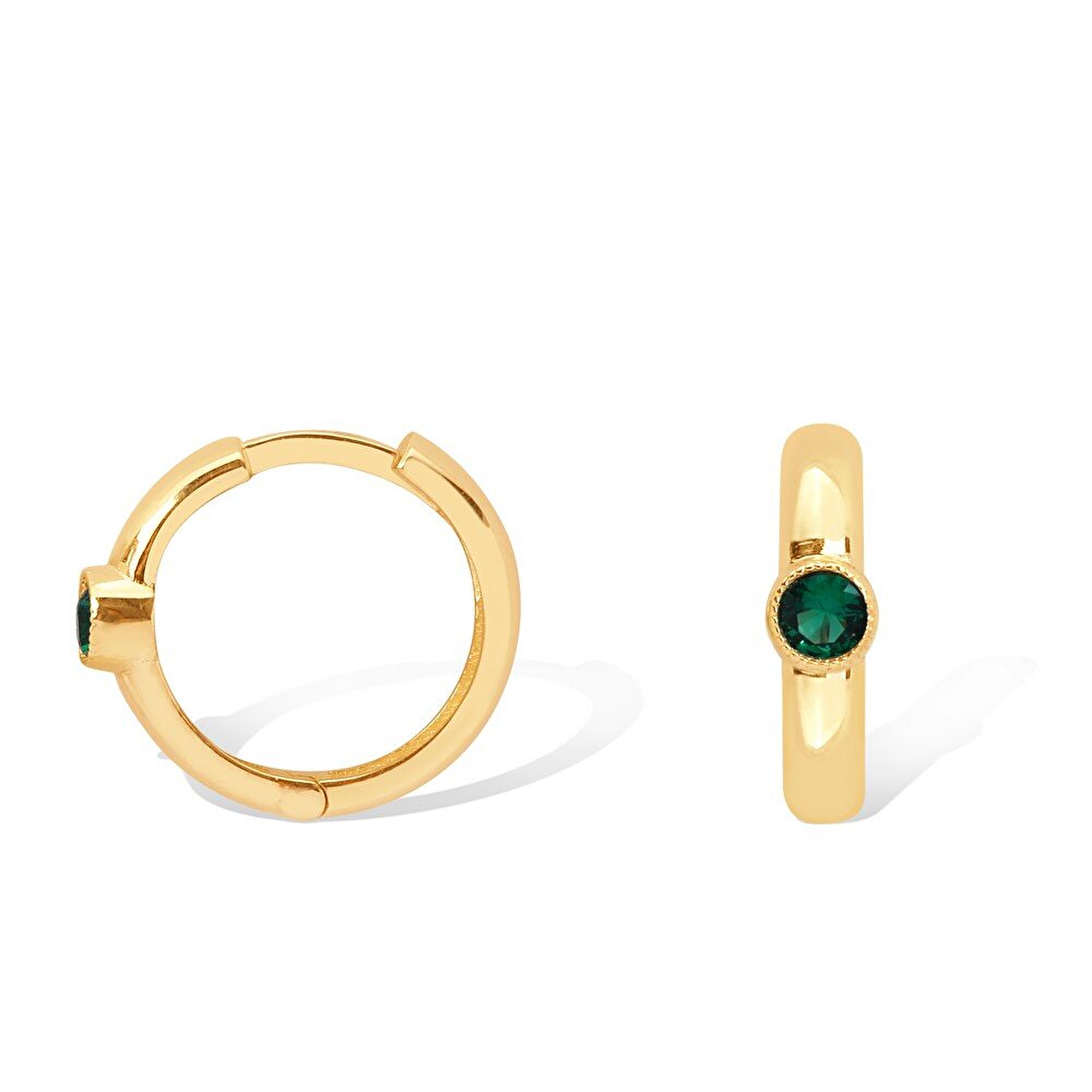 14 Ayar Sarı Altın Trend Yeşil Taşlı Küpe