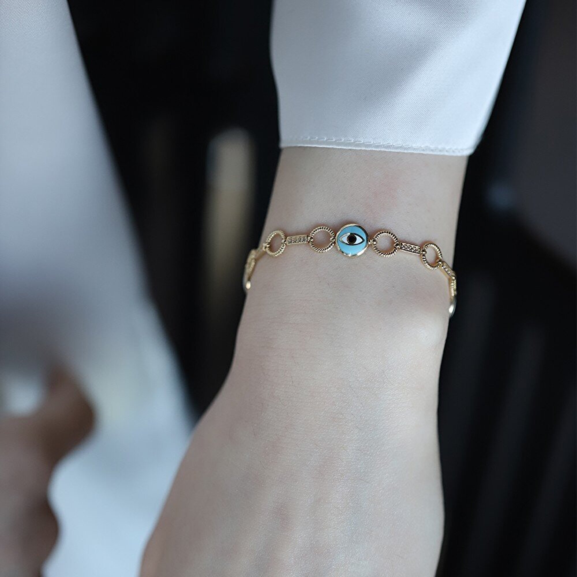 14 Ayar Sarı Altın Nazar Boncuklu Bileklik