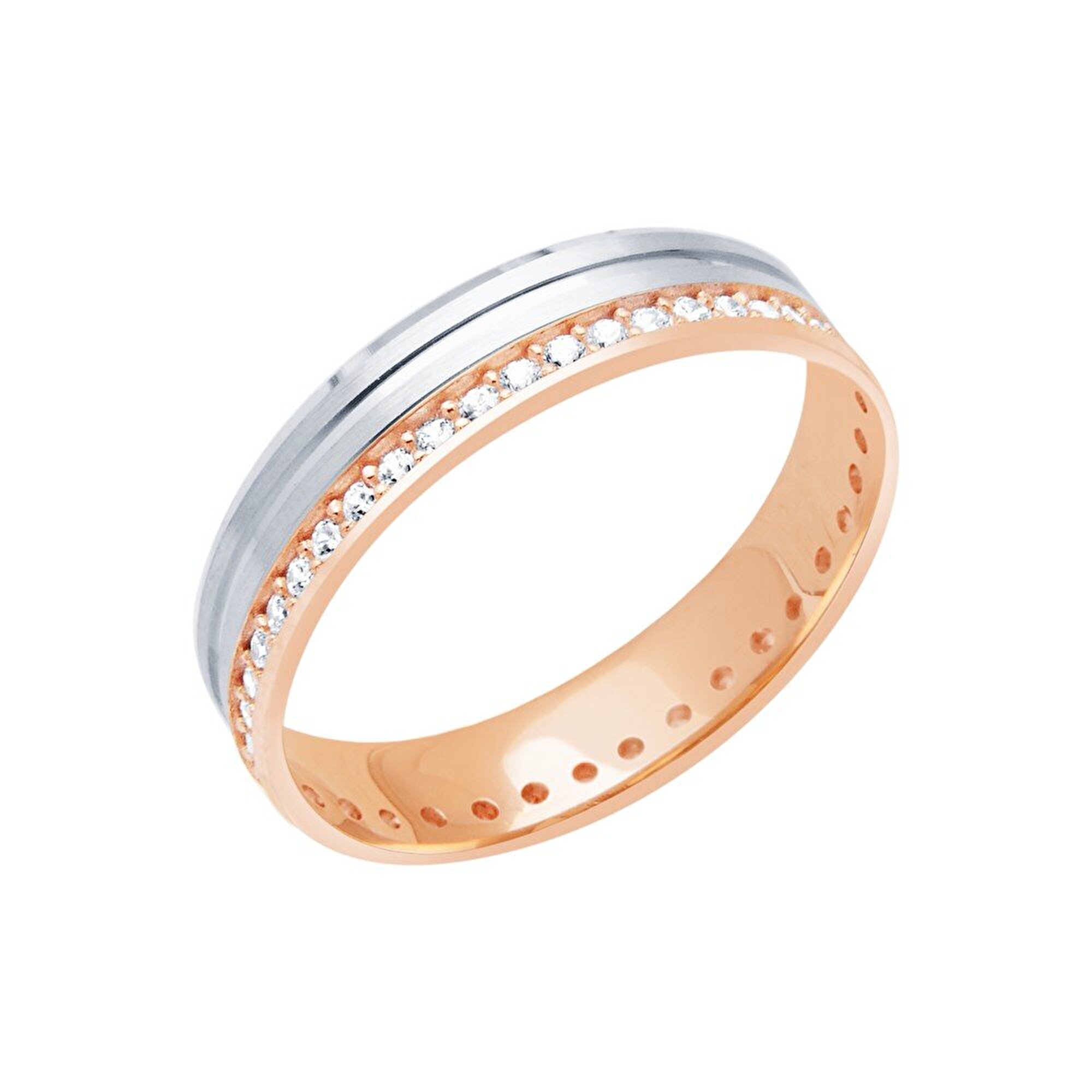 14 Ayar Beyaz-Rose Altın Modern Alyans