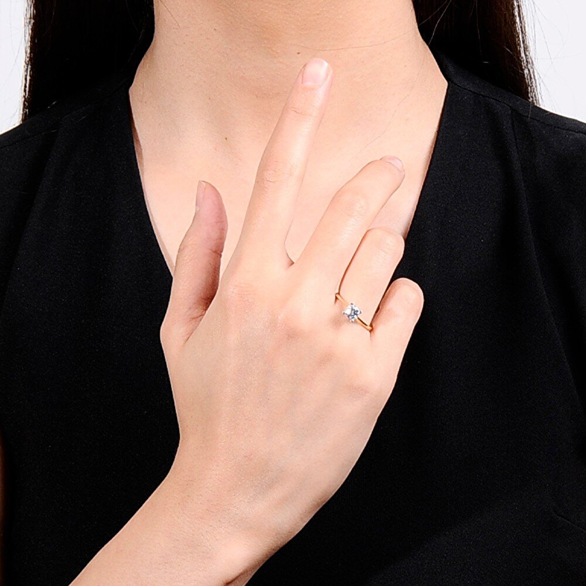 14 Ayar Sarı-Beyaz Altın Tektaş Yüzük