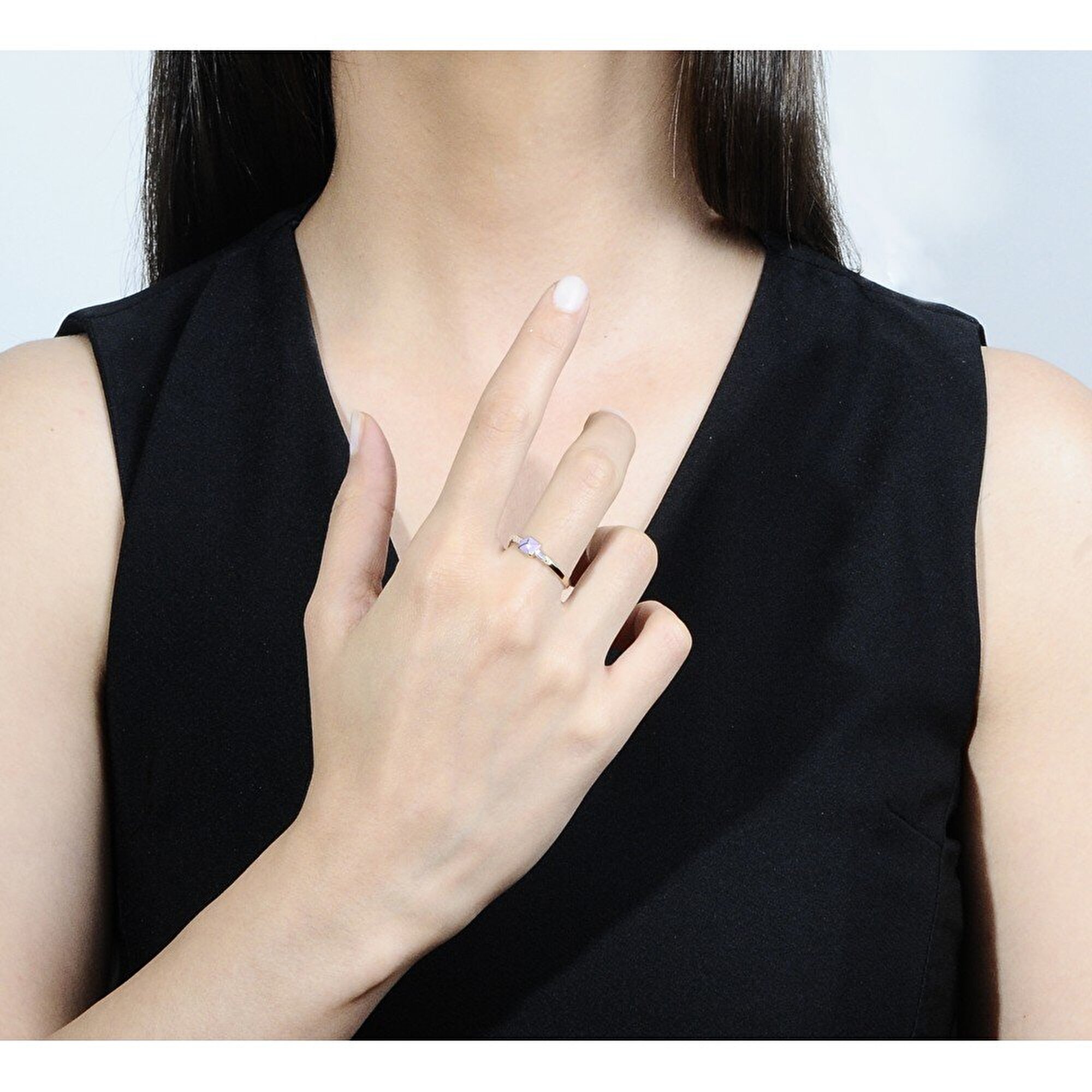 14 Ayar Sarı Altın Mor Mineli Baget Yüzük