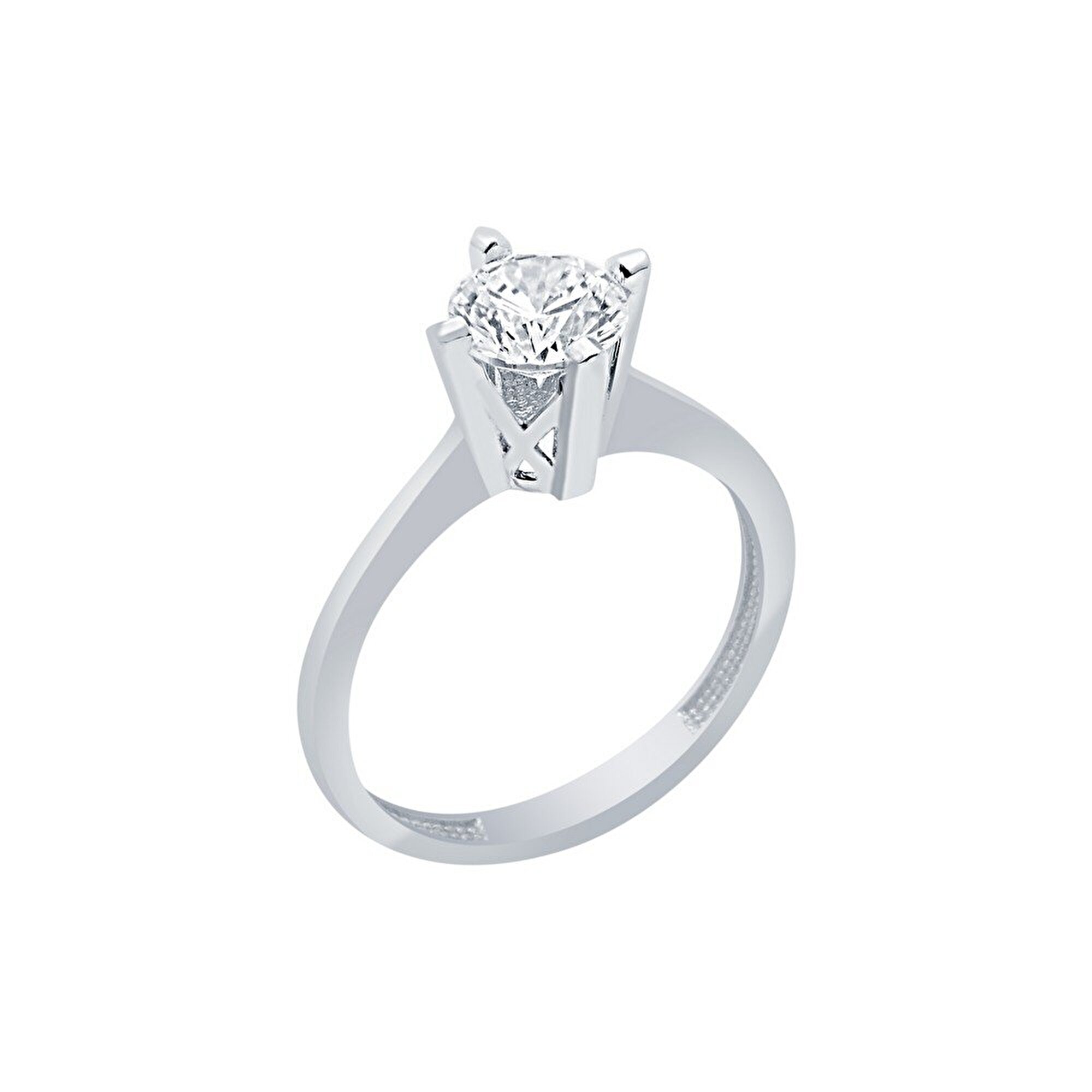 14 Ayar Beyaz Altın Tektaş Yüzük