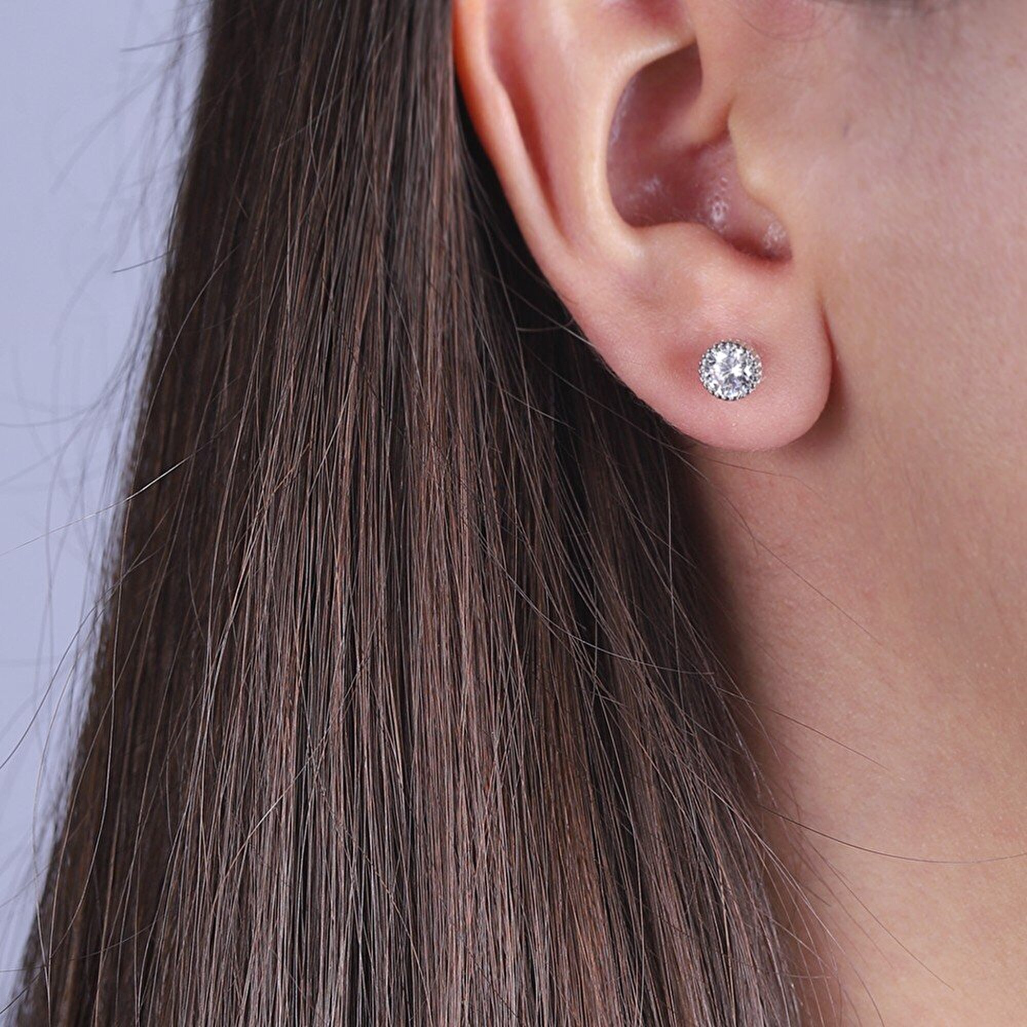 14 Ayar Beyaz Altın Tektaş Küpe