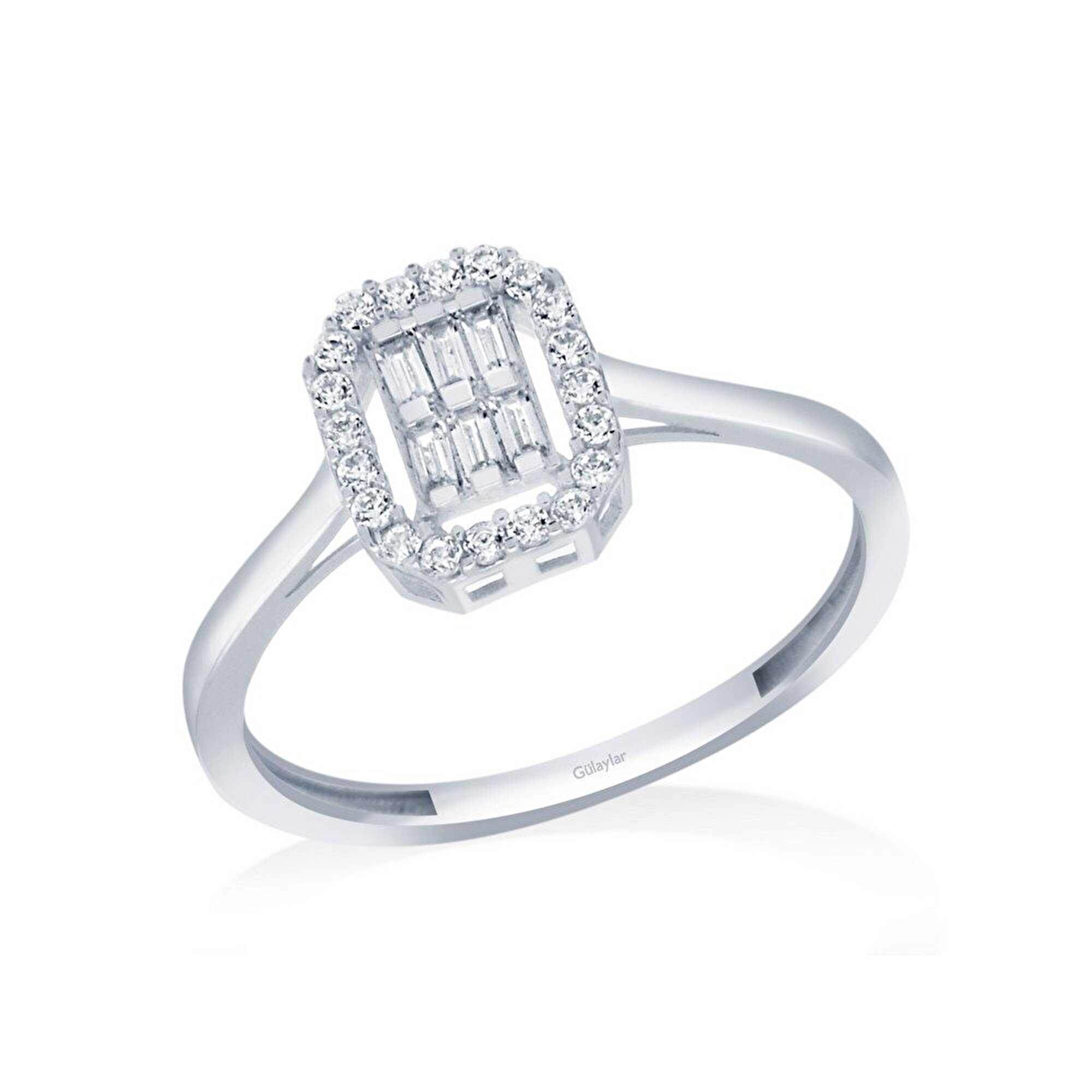 8 Ayar Beyaz Altın Baget Yüzük