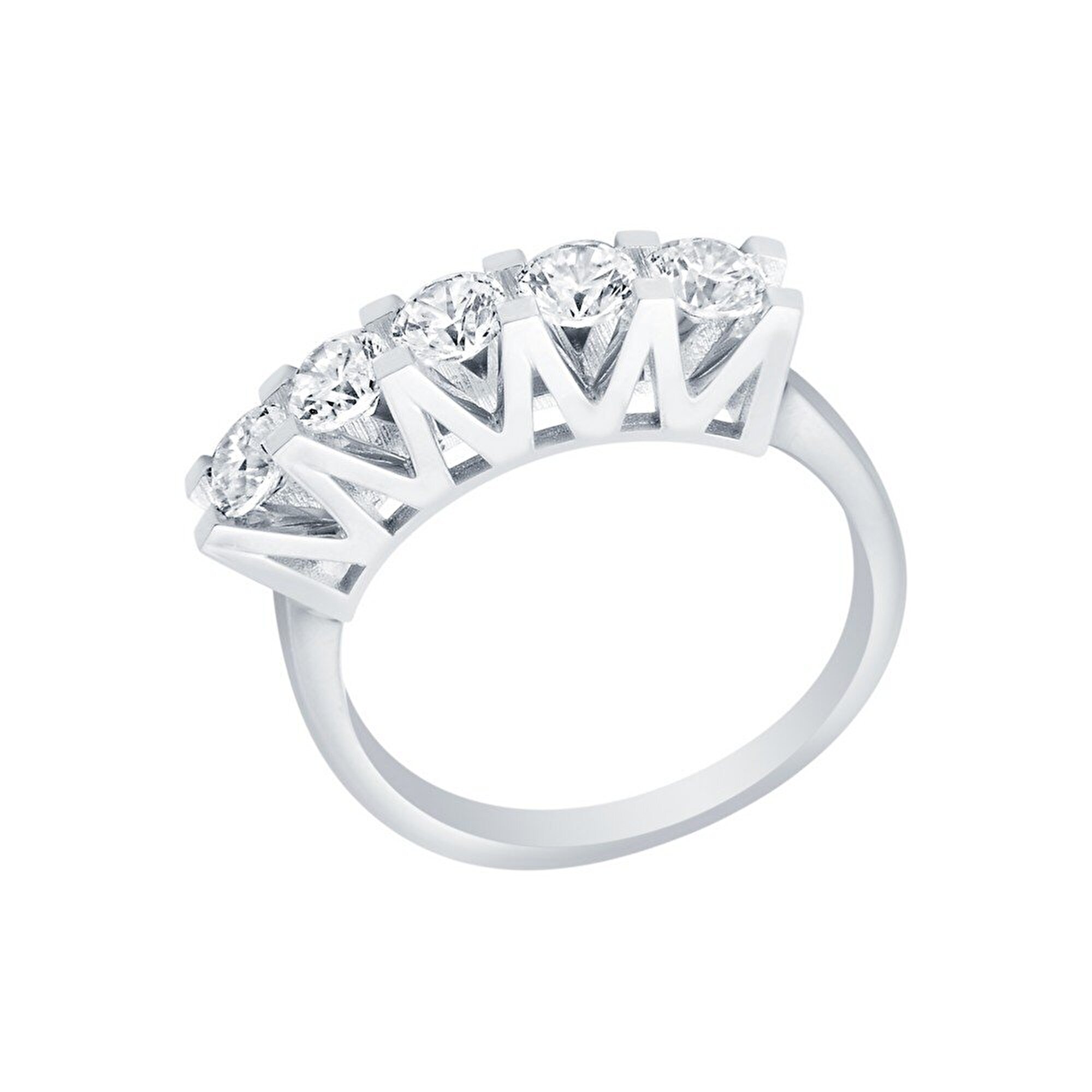 14 Ayar Beyaz Altın Beştaş Yüzük