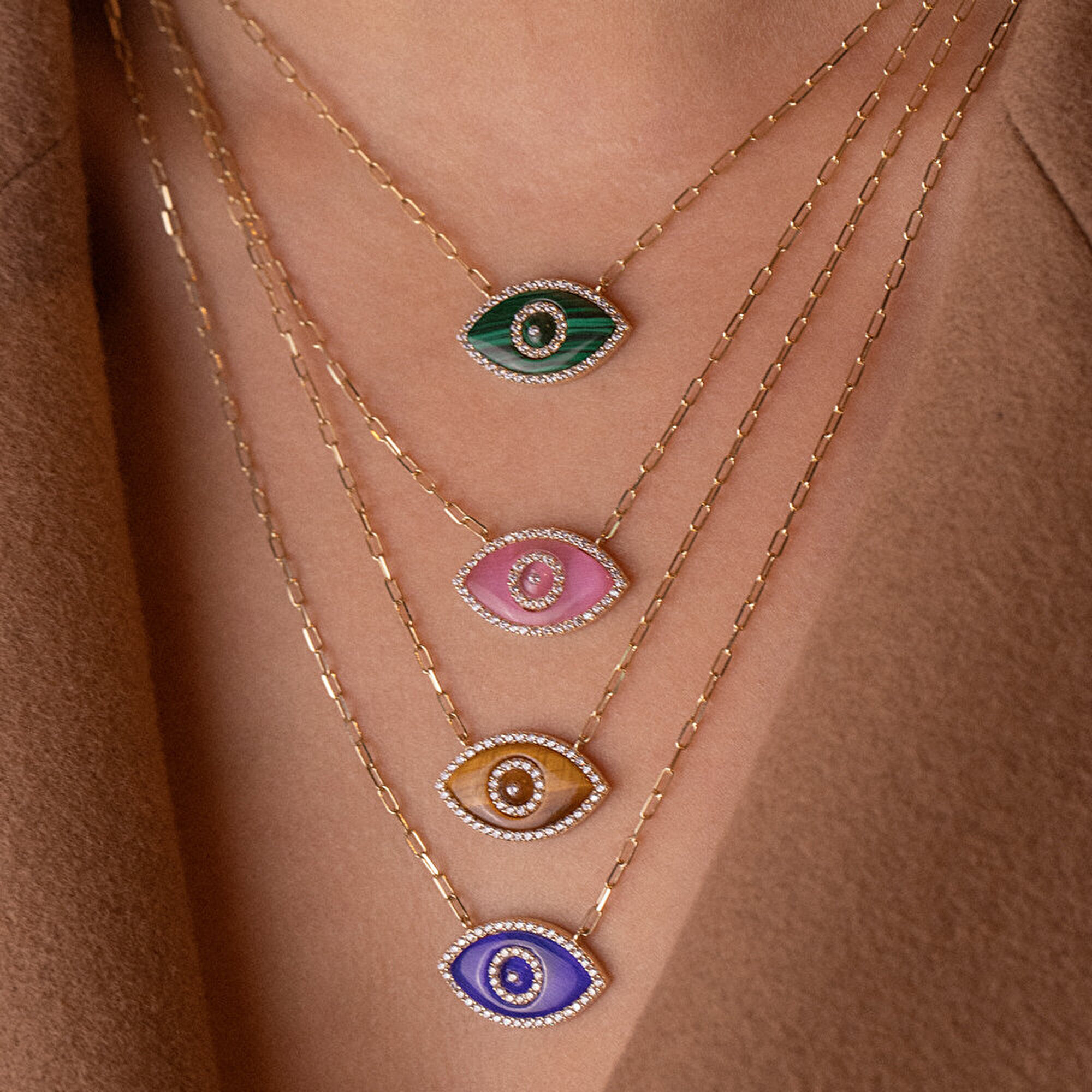 14 Ayar Sarı Altın Göz Figürlü Kolye