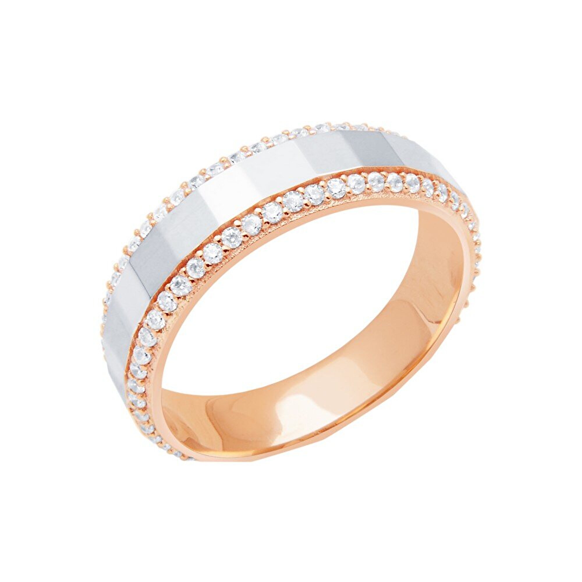 14 Ayar Beyaz-Rose Altın Modern Alyans