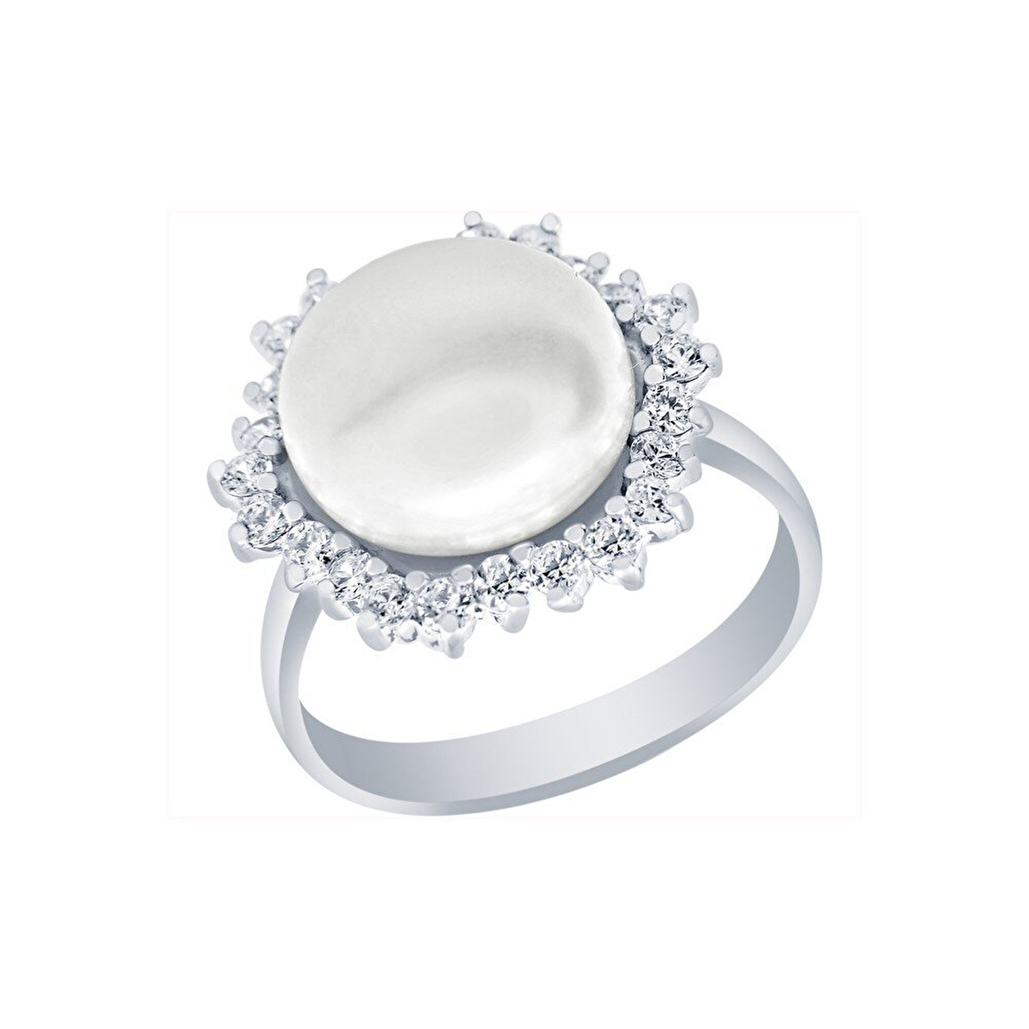 14 Ayar Beyaz Altın İnci Yüzük