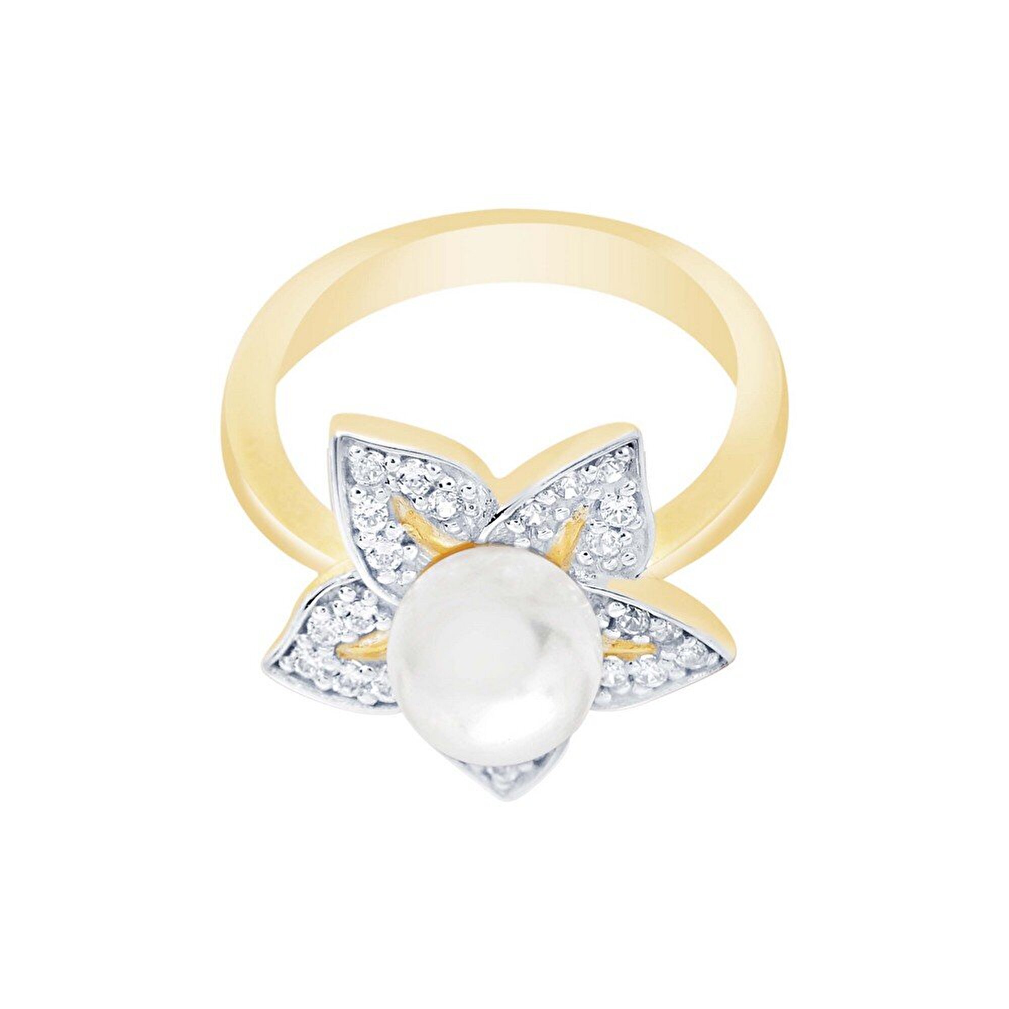 14 Ayar Sarı-Beyaz Altın İnci Yüzük