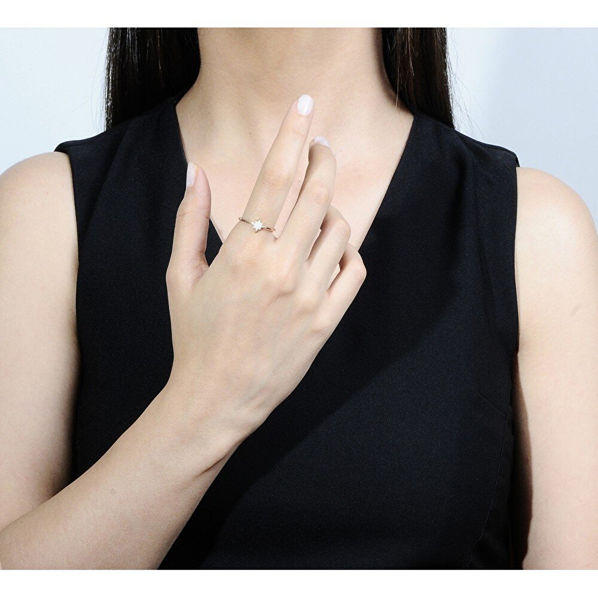 14 Ayar Rose Altın Beyaz Mineli Kutup Yıldızı Yüzük