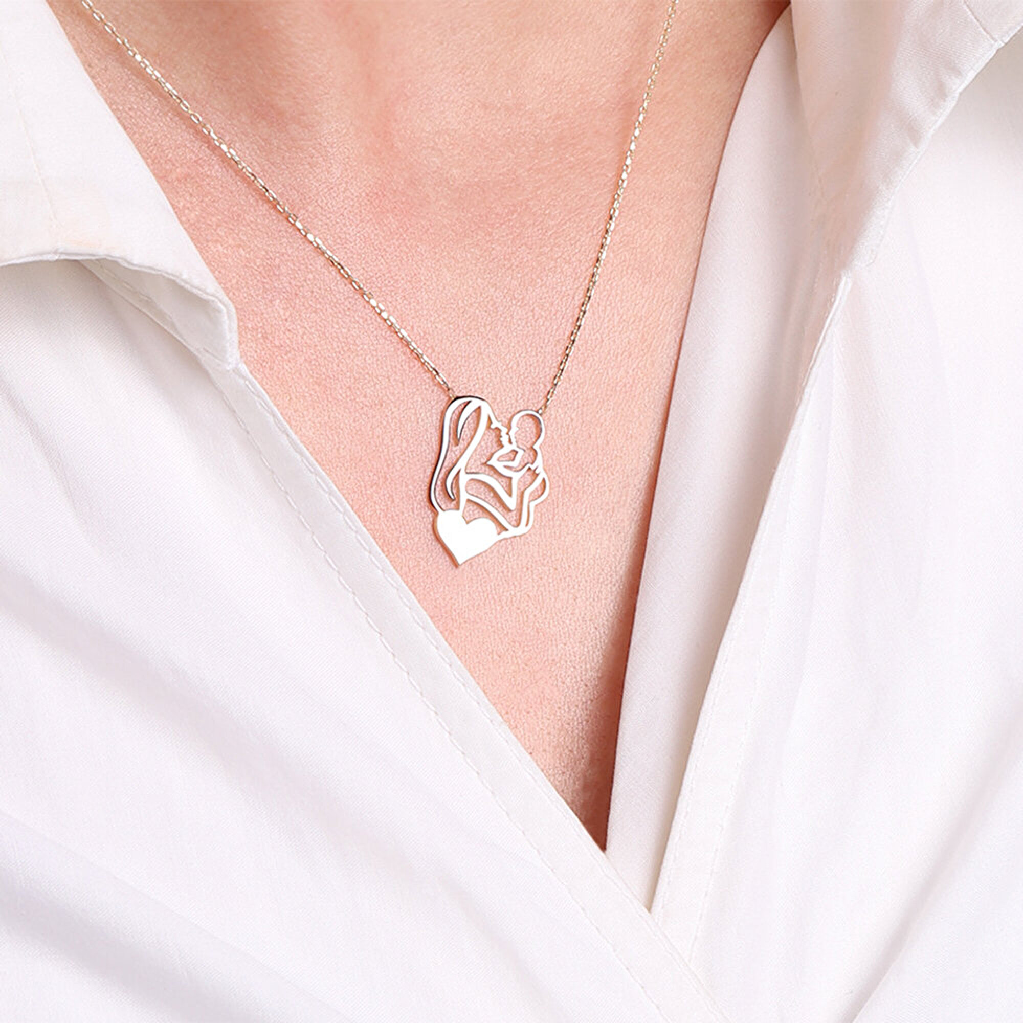 8 Ayar Sarı Altın Anne Çocuk Kolye