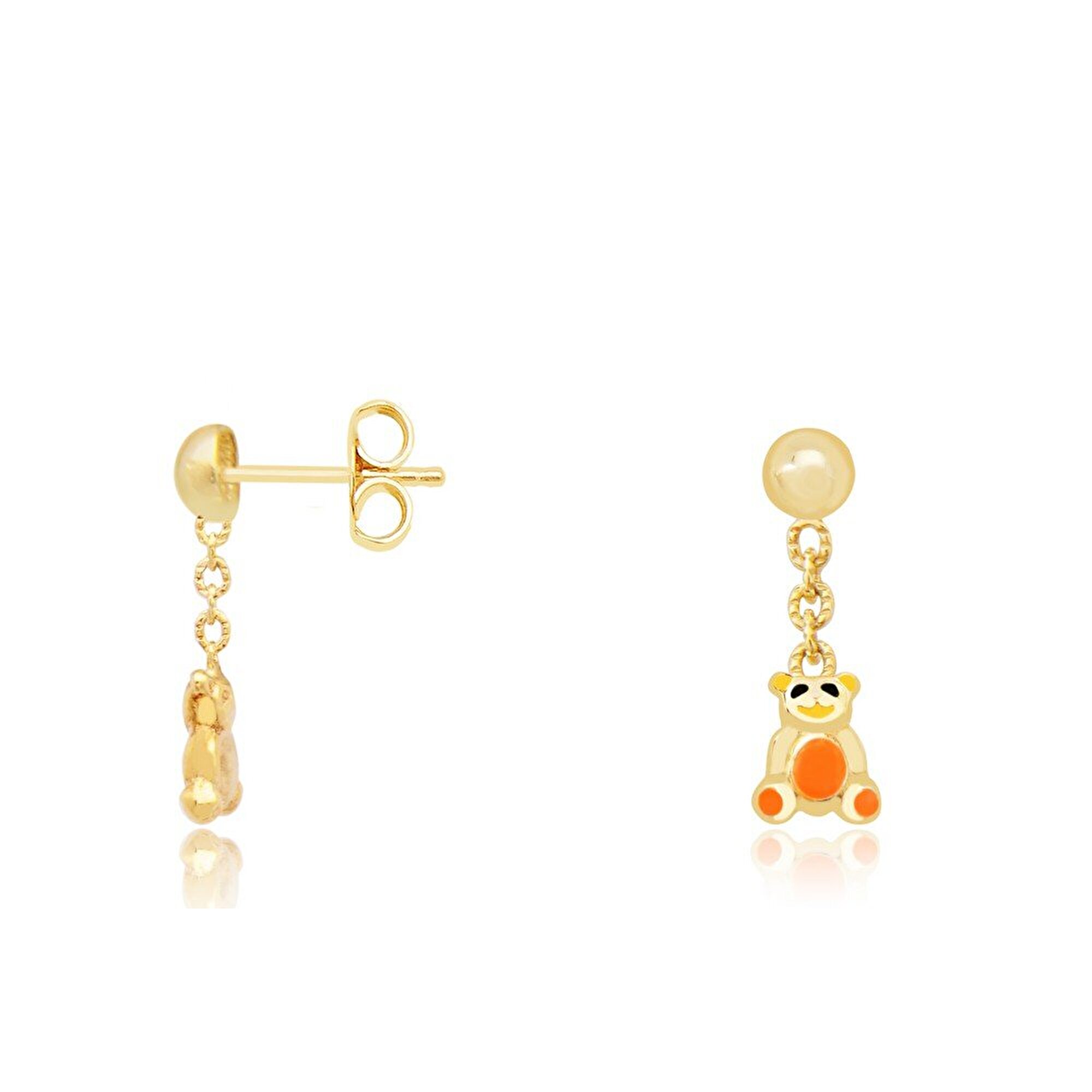 14 Ayar Sarı Altın Ayı Figürlü Çocuk Küpe