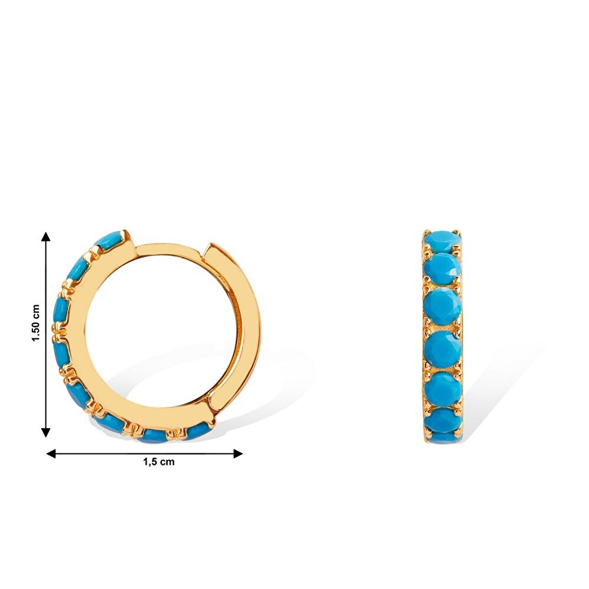 14 Ayar Sarı Altın Mavi Taşlı Halka Küpe