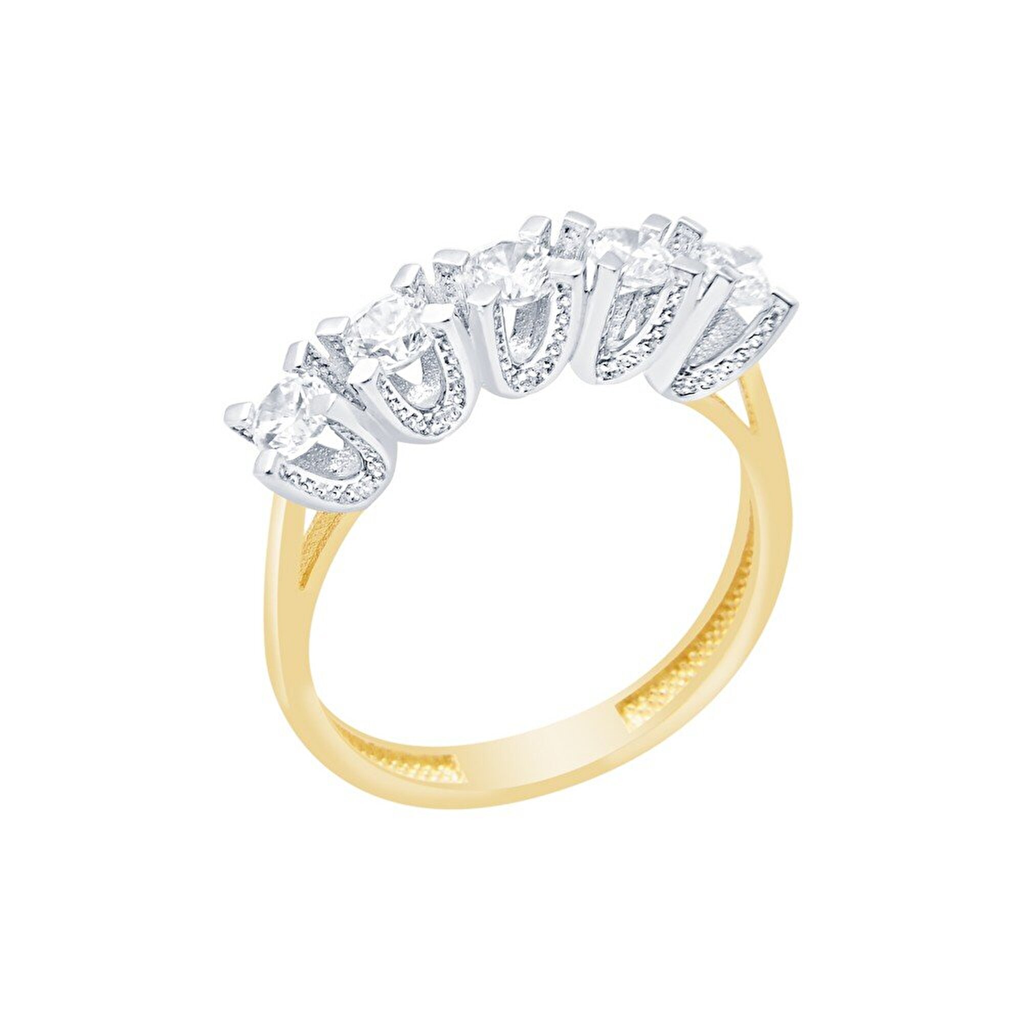 14 Ayar Sarı-Beyaz Altın Beştaş Yüzük