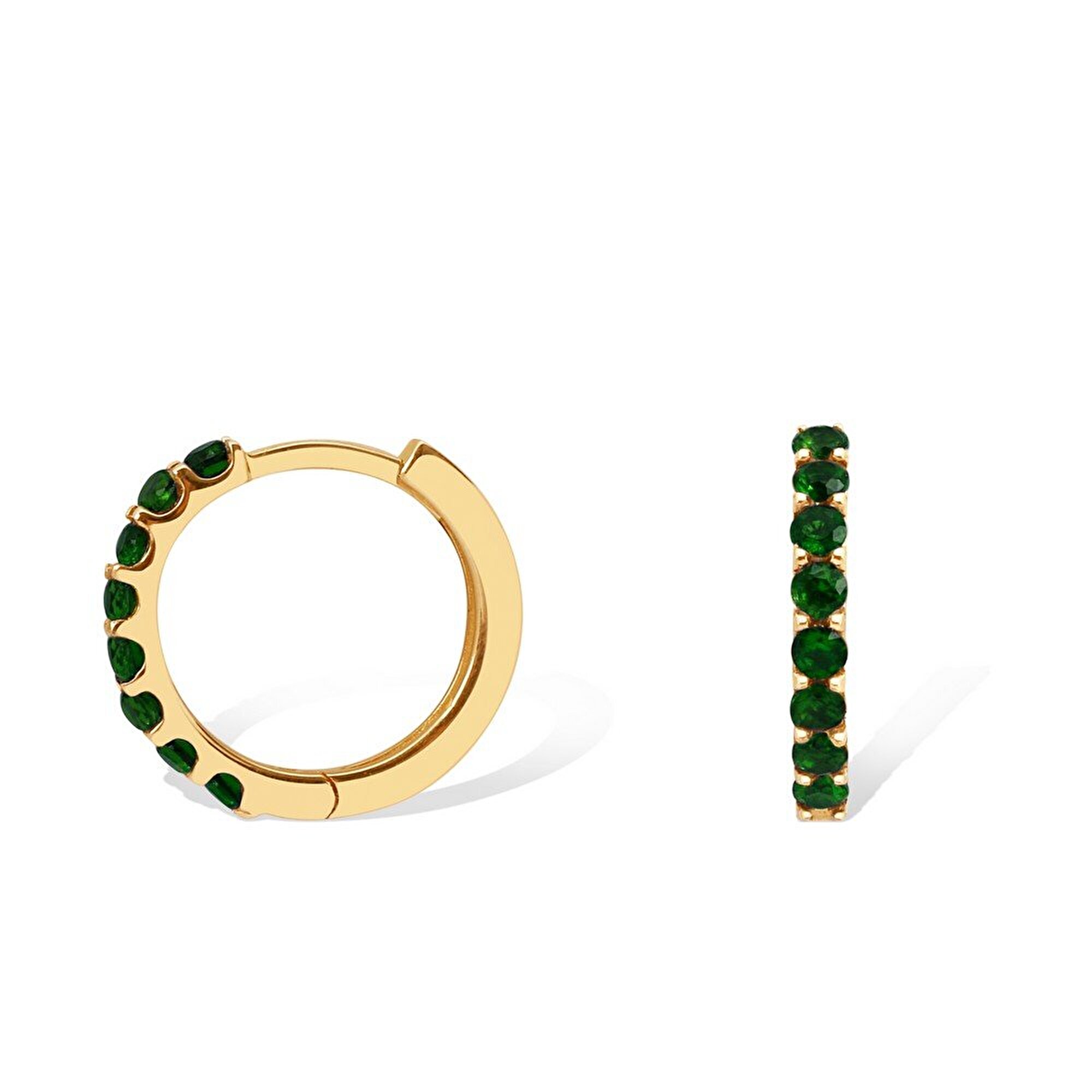 14 Ayar Sarı Altın Trend Yeşil Taşlı Küpe