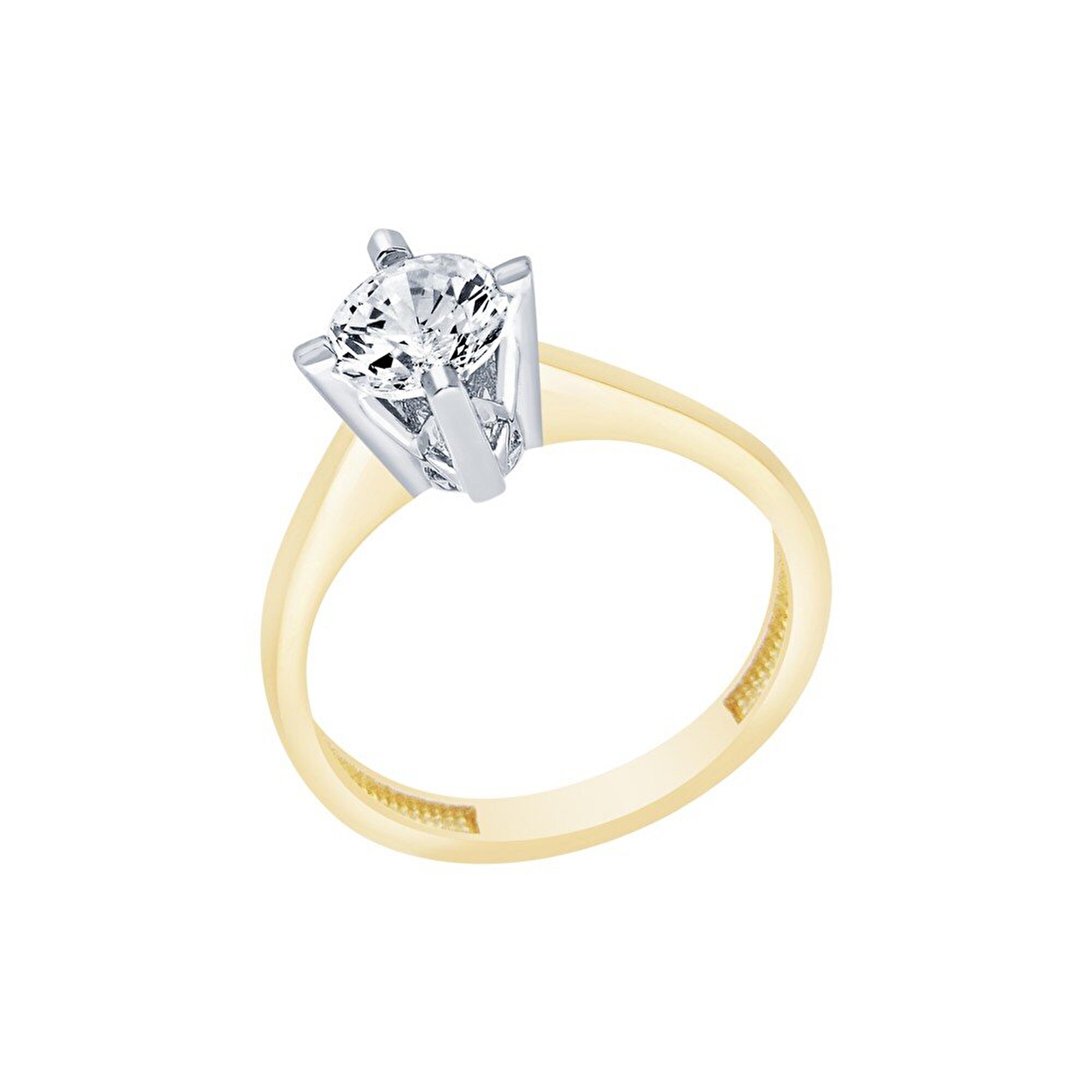 14 Ayar Sarı-Beyaz Altın Tektaş Yüzük