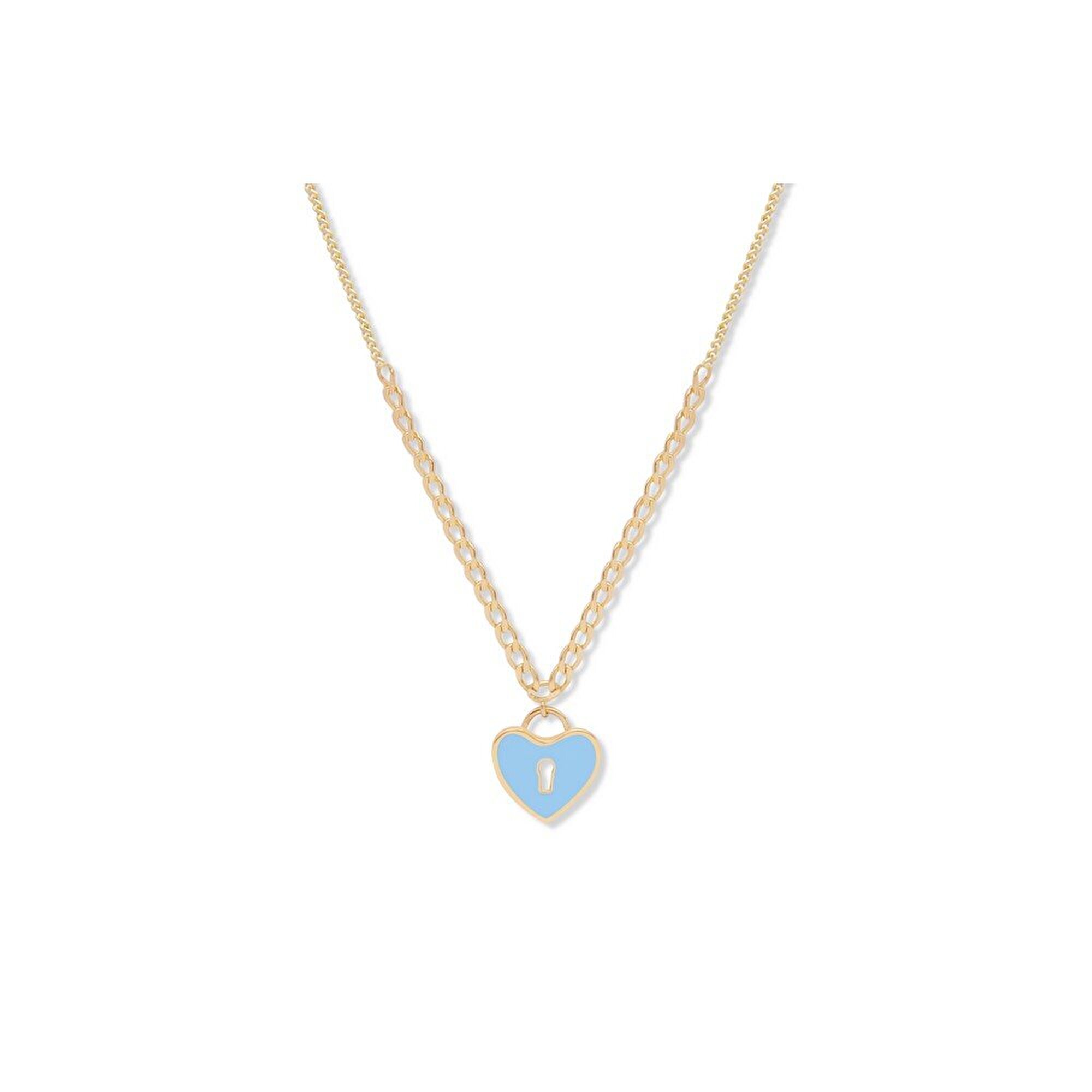 14 Ayar Sarı Altın Mavi Mineli Kalp Kolye