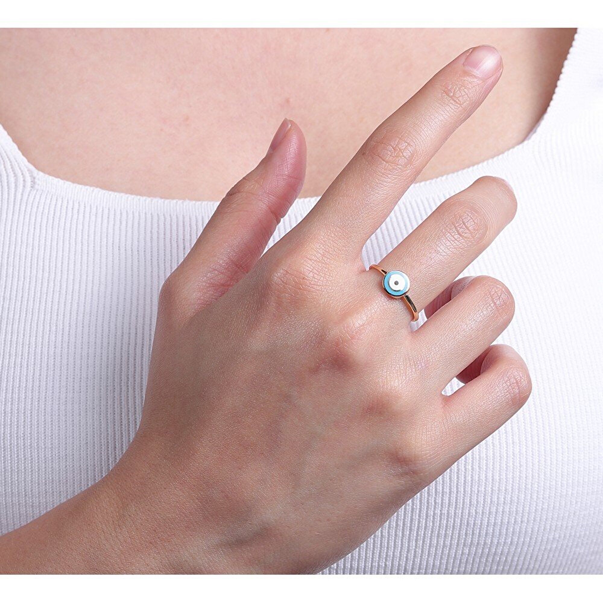 14 Ayar Sarı Altın Mavi Mineli Göz Yüzük