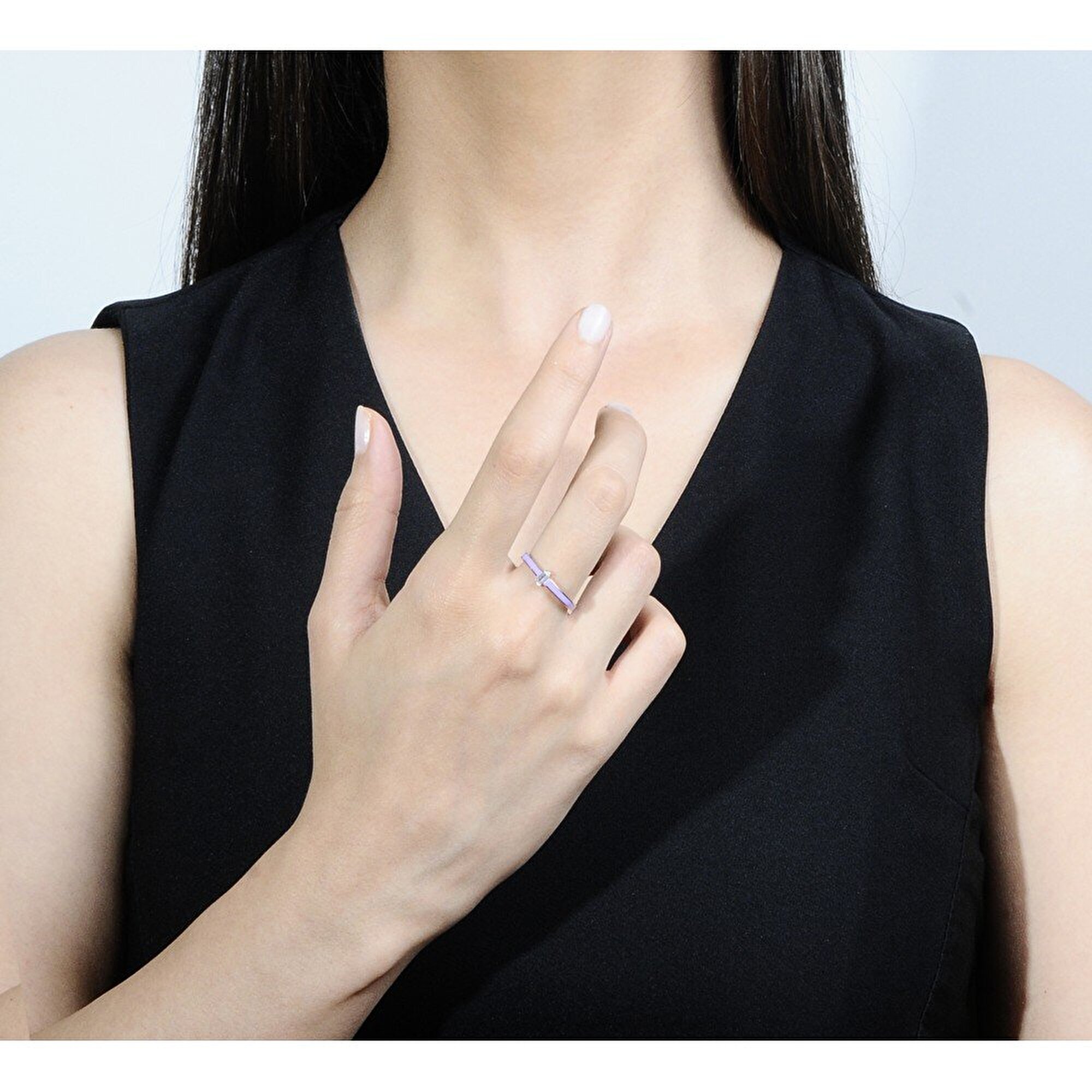 14 Ayar Rose Altın Mor Mineli Baget Yüzük