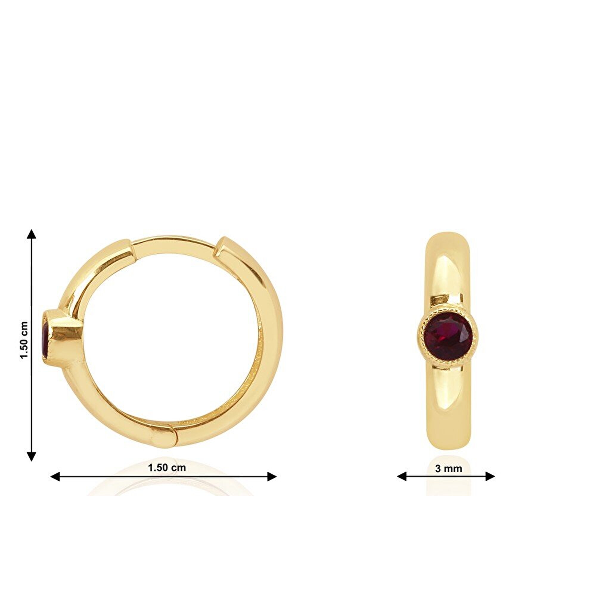 14 Ayar Sarı Altın Trend Kırmızı Taşlı Küpe