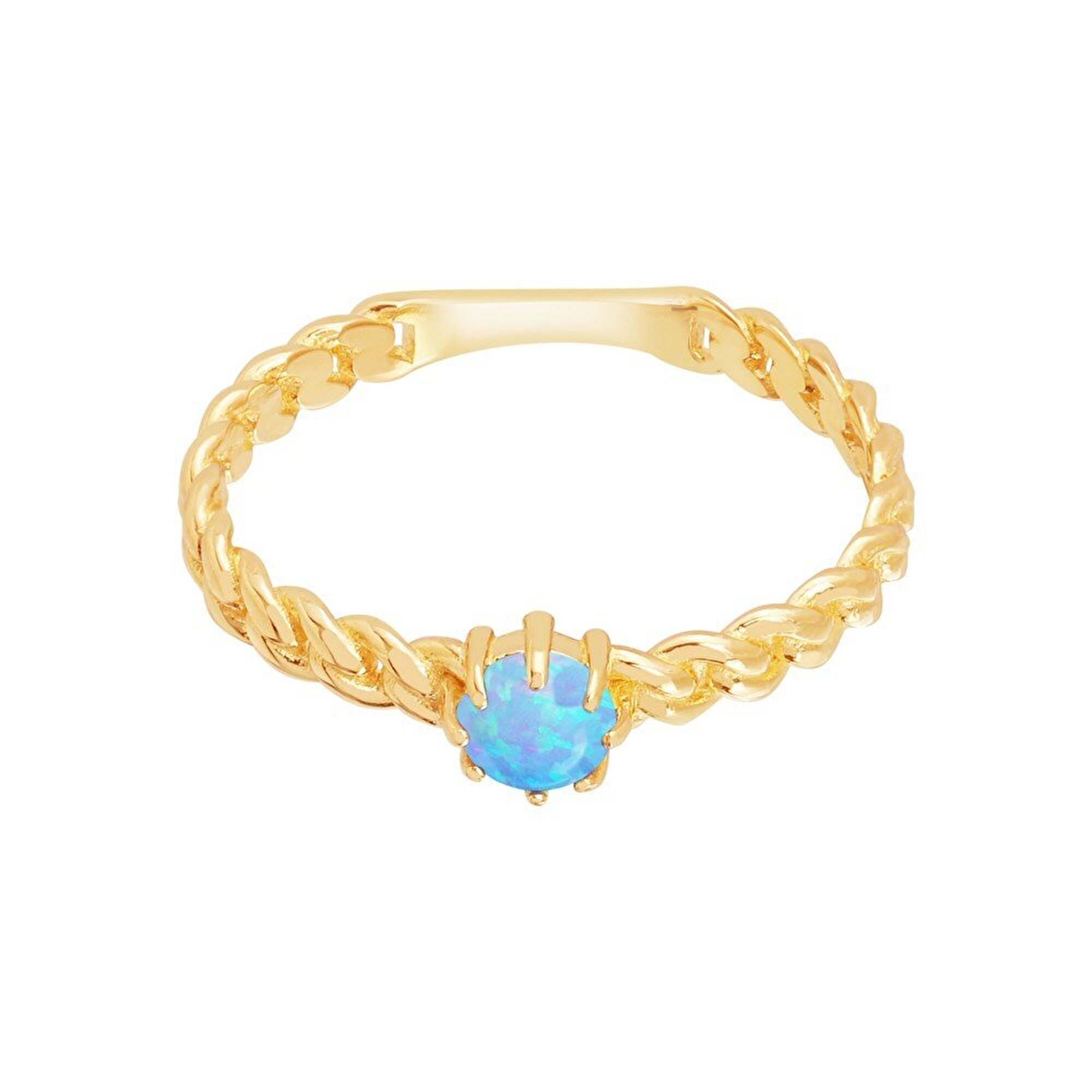 14 Ayar Sarı Altın Mavi Taşlı Trend Yüzük