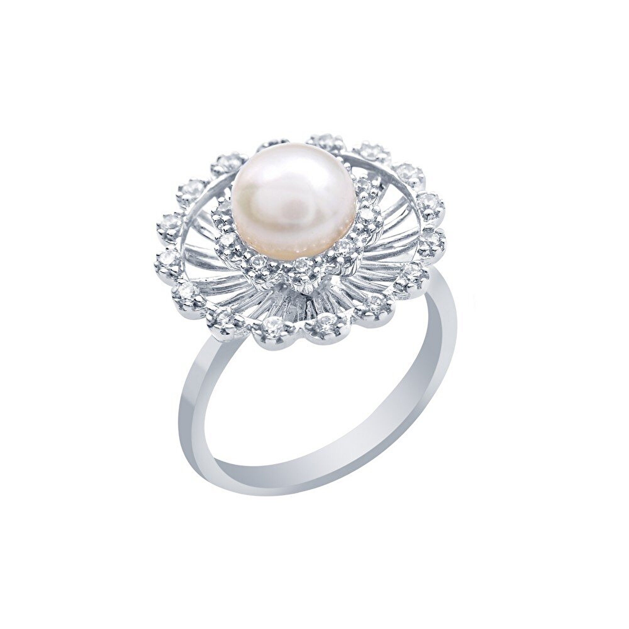 14 Ayar Beyaz Altın İnci Yüzük