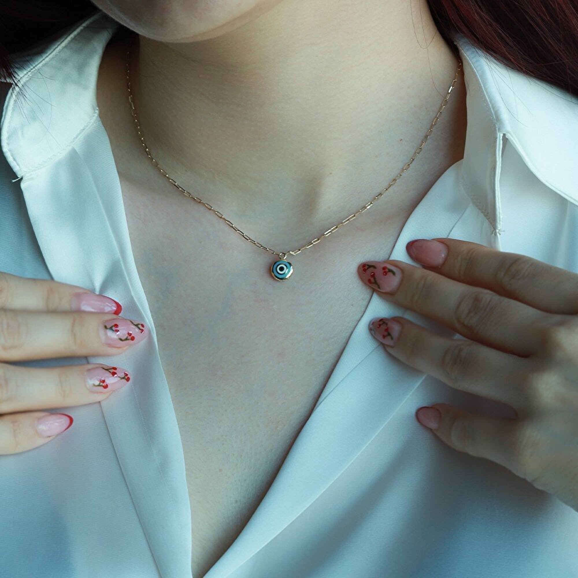 14 Ayar Sarı Altın Mavi Mineli Göz Kolye