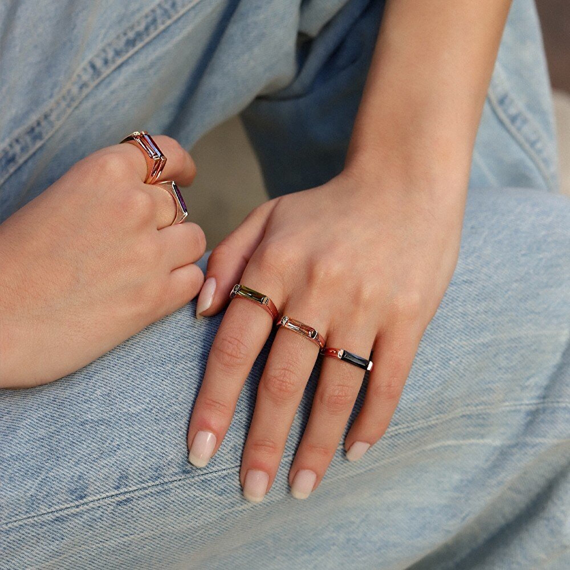 14 Ayar Rose Altın Kahverengi Taşlı Trend Yüzük