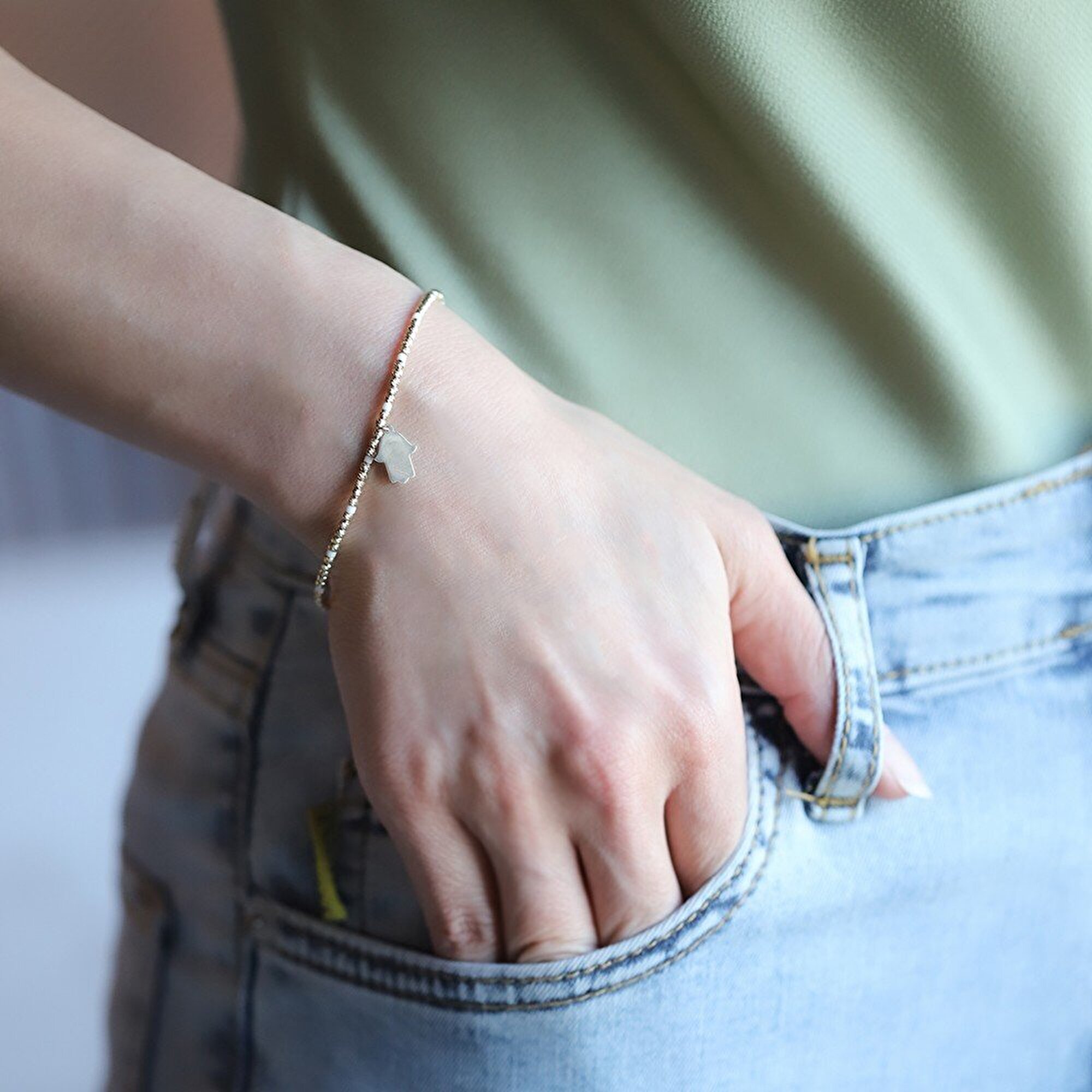 14 Ayar Sarı Altın Beyaz Taşlı Dorika Bileklik