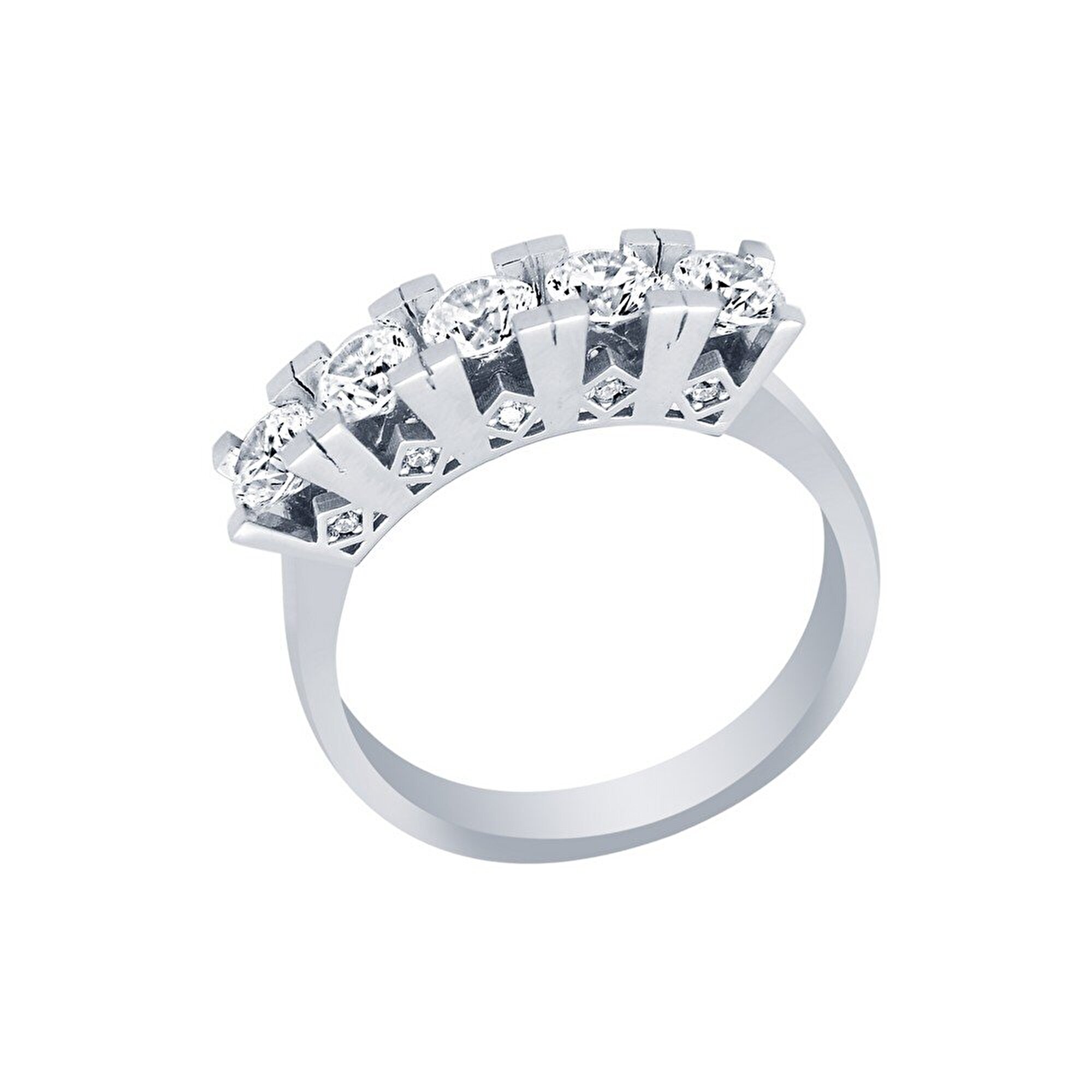 14 Ayar Beyaz Altın Beştaş Yüzük