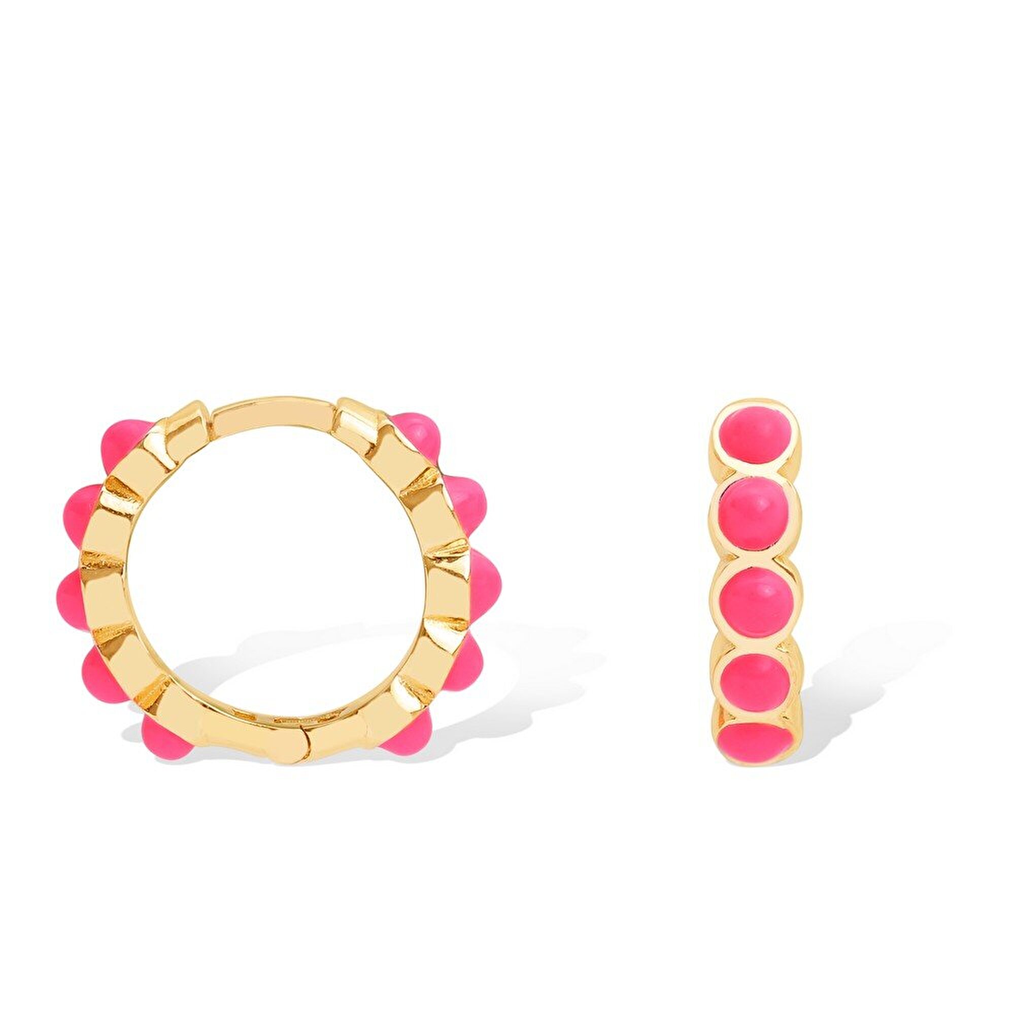 14 Ayar Sarı Altın Pembe Mineli Halka Küpe