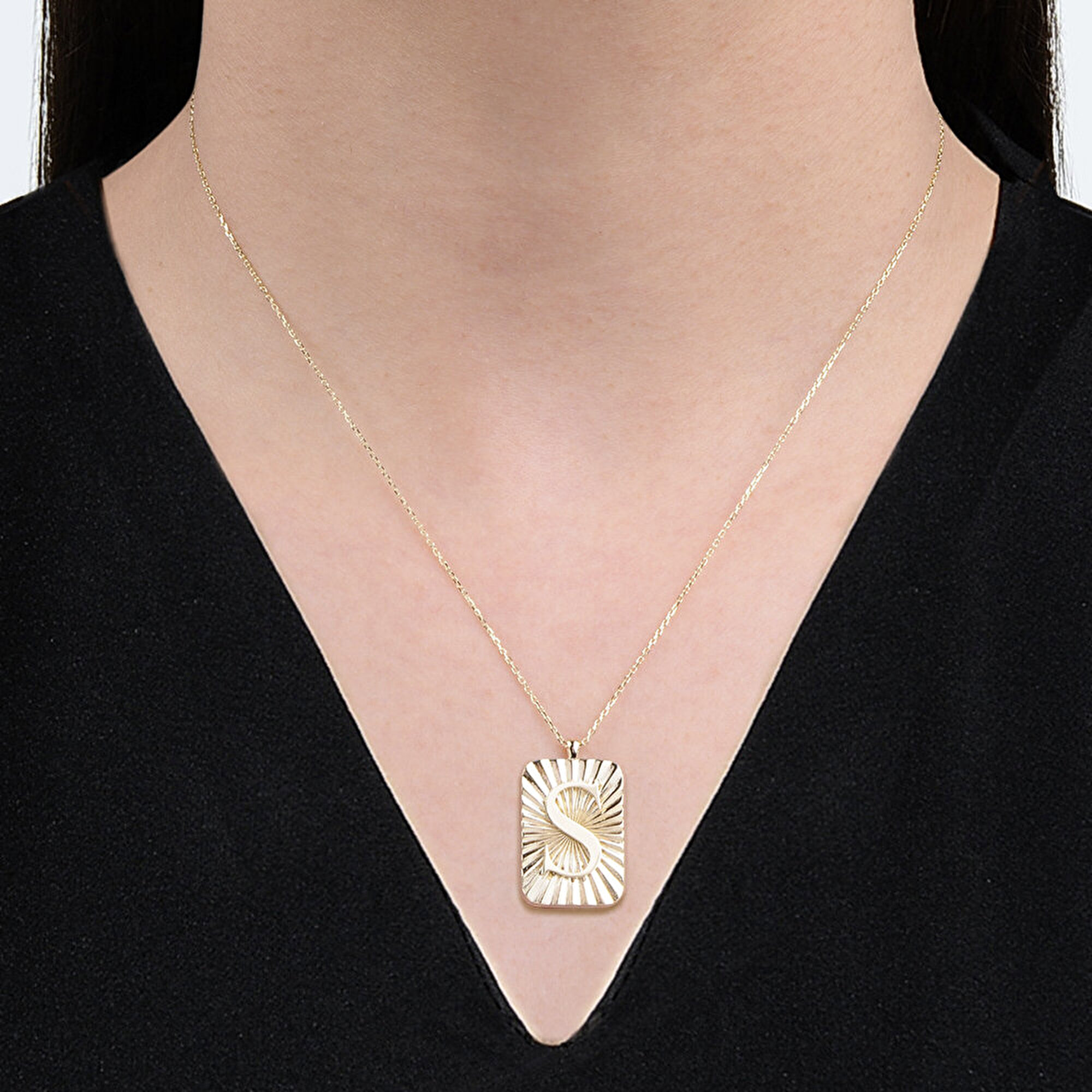 14 Ayar S Harf Plaka Kolye