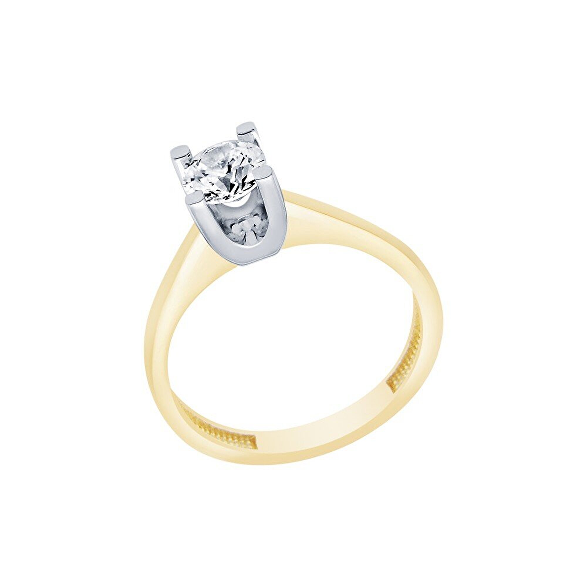 14 Ayar Sarı-Beyaz Altın Tektaş Yüzük