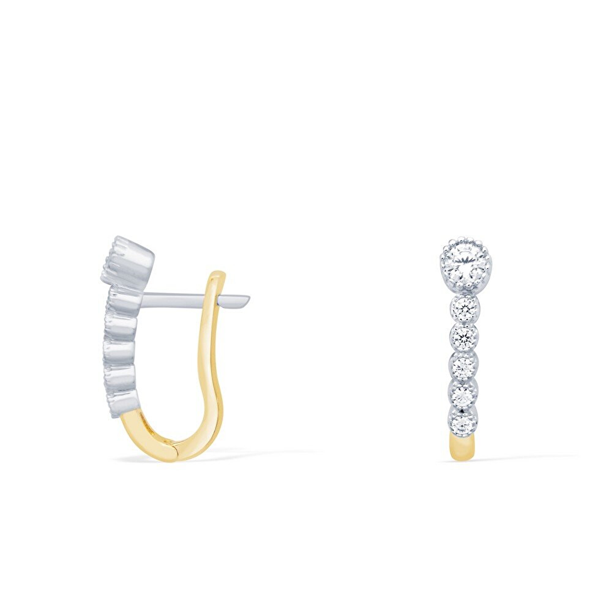 14 Ayar Sarı-Beyaz Altın J Küpe