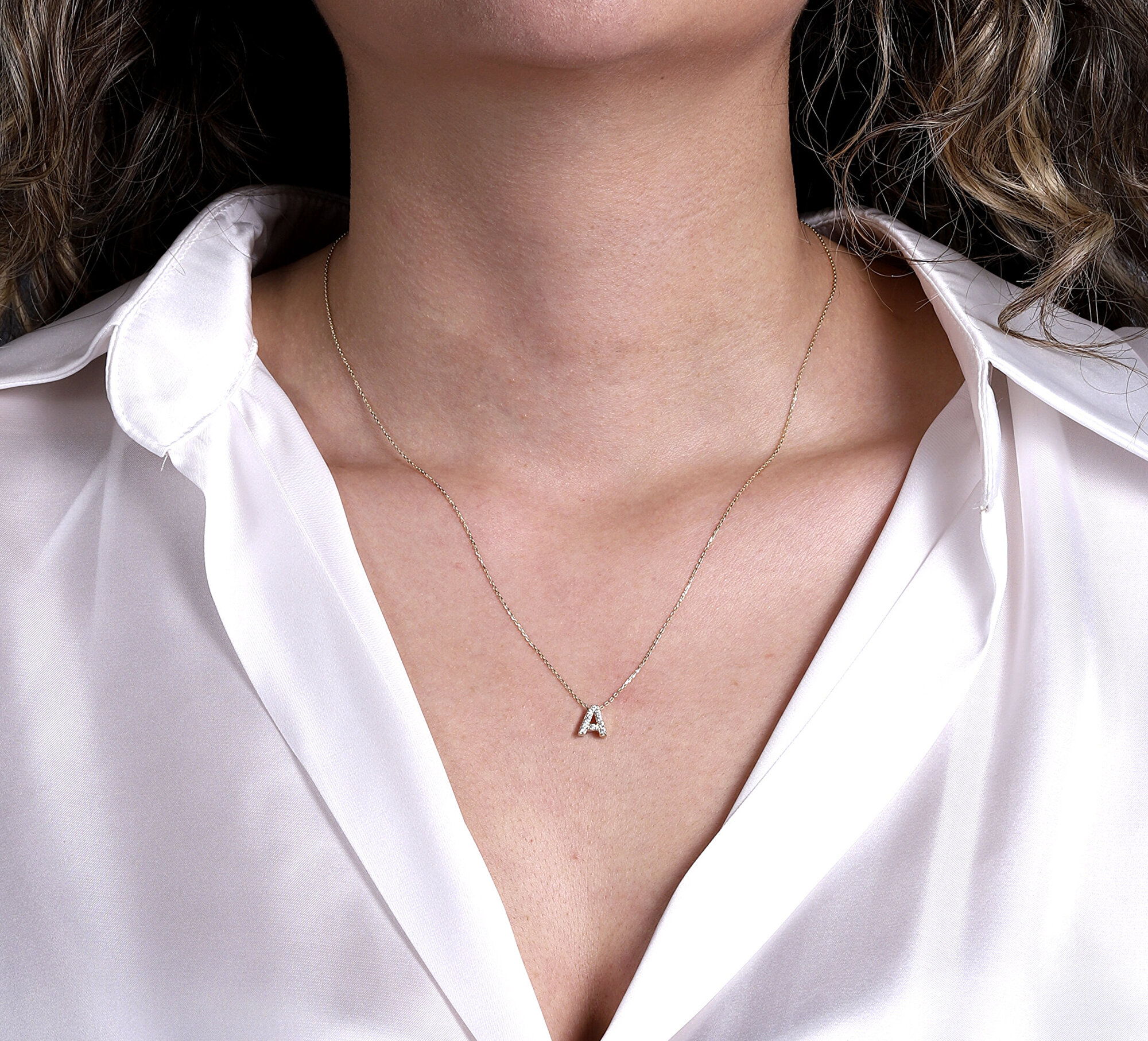 14 Ayar Sarı Altın A Harf Kolye