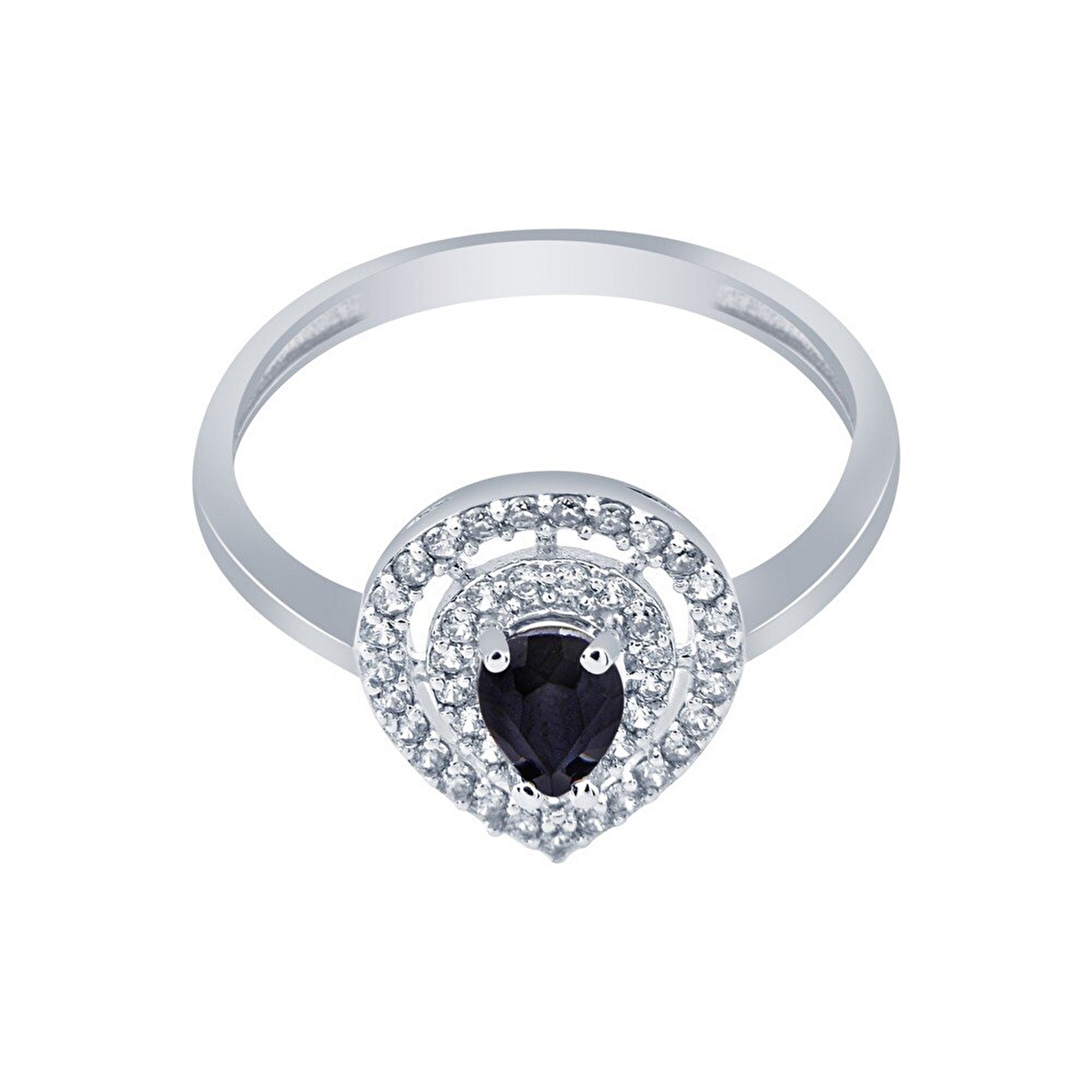 14 Ayar Beyaz Altın Siyah Taşlı Yüzük