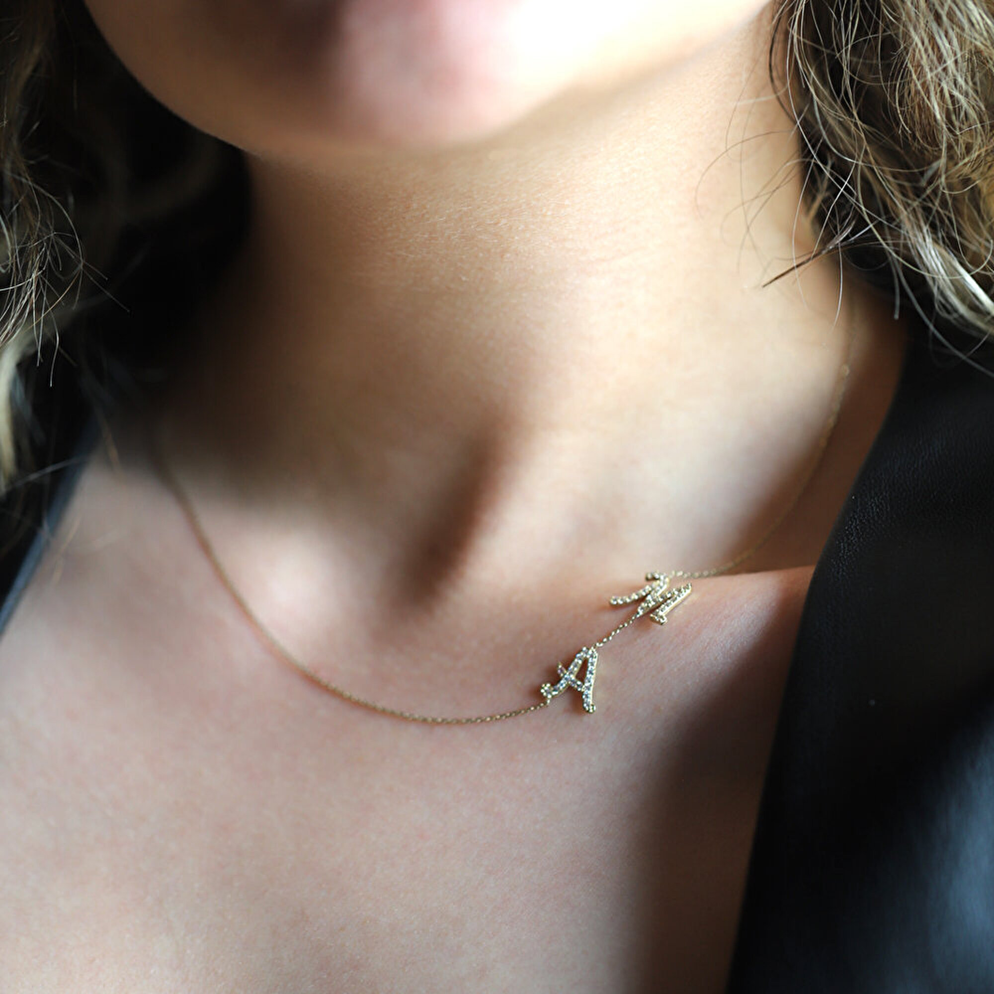 14 Ayar Sarı Altın İkili Harf Kolye